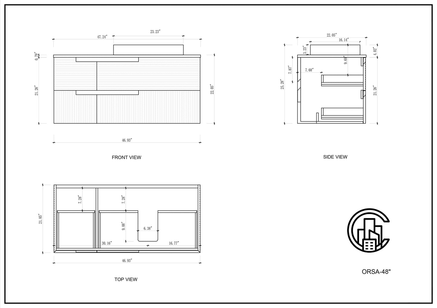 ORSA 48” WALNUT WALL MOUNT MODERN BATHROOM VANITY