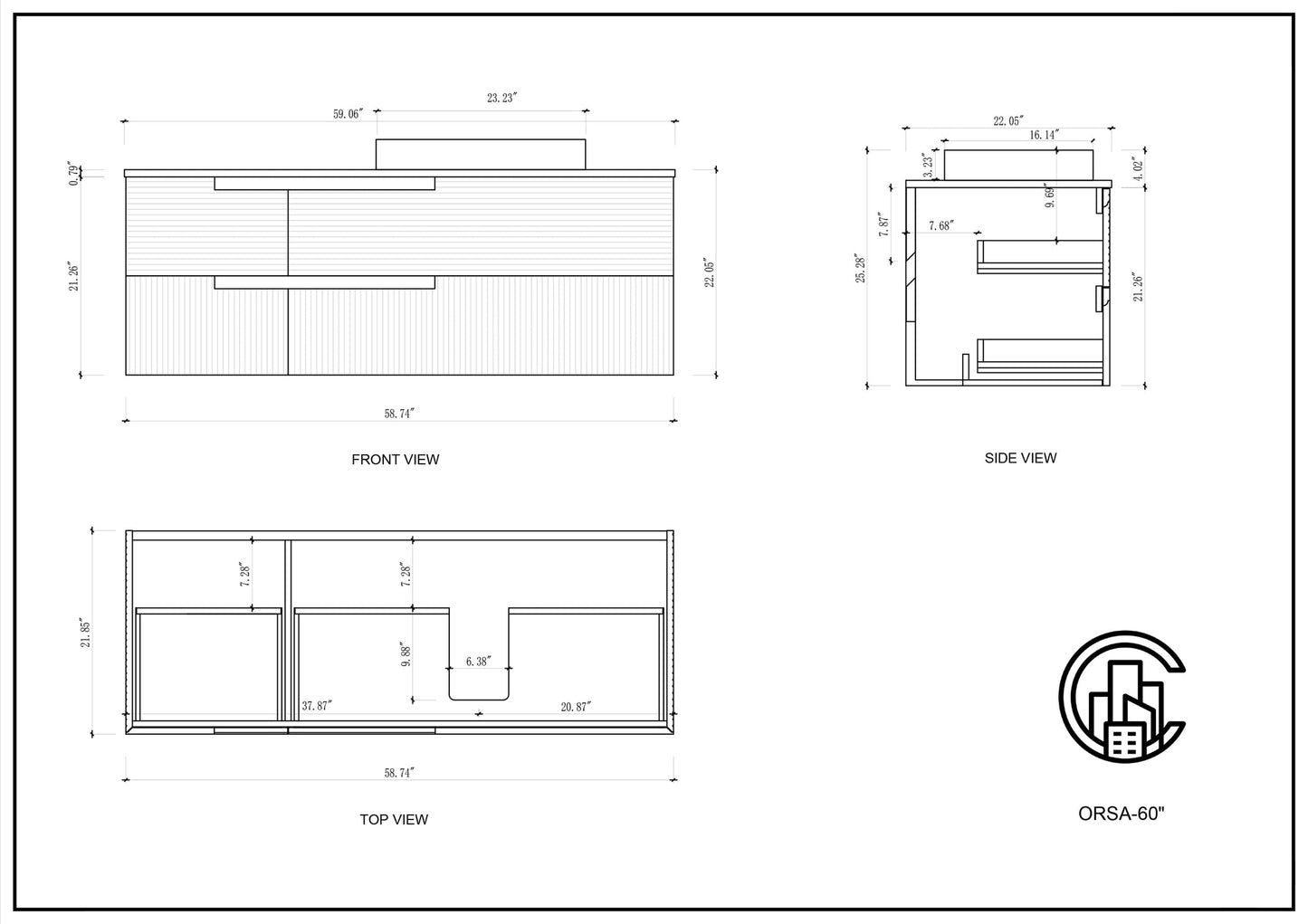 ORSA 60” WALNUT WALL MOUNT MODERN BATHROOM VANITY