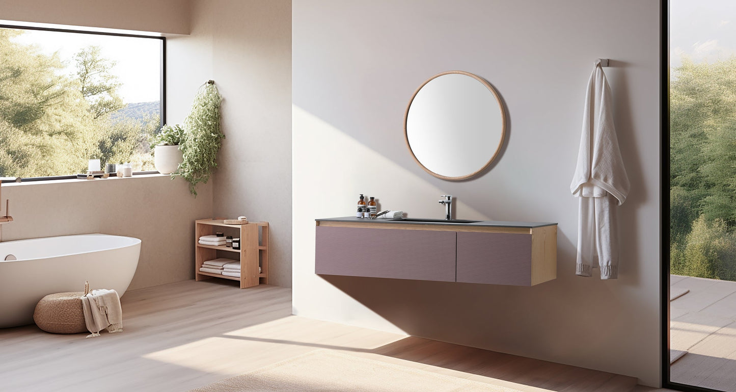OSLO 60” CARAMEL/WHITEWASH WALL MOUNT MODERN BATHROOM VANITY