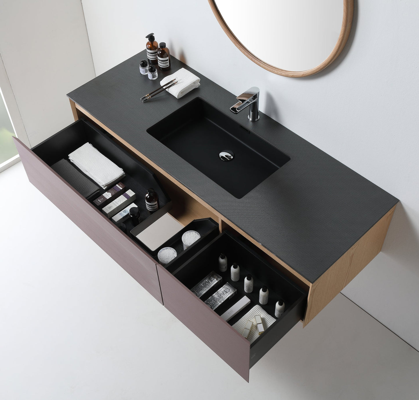 OSLO 60” CARAMEL/WHITEWASH WALL MOUNT MODERN BATHROOM VANITY