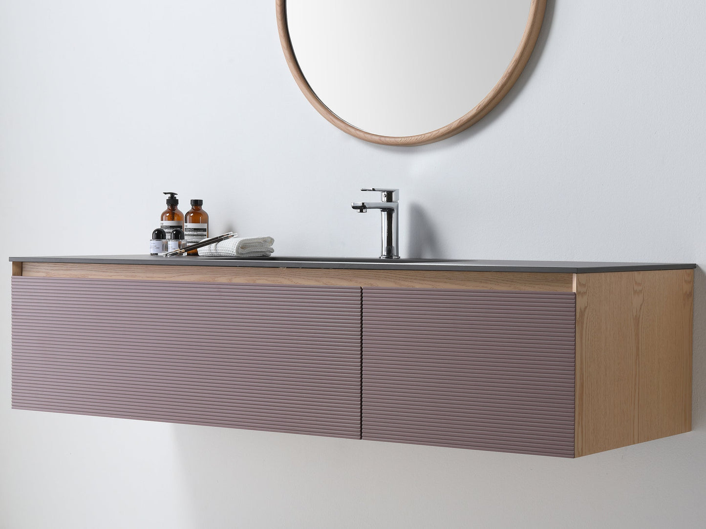 OSLO 60” CARAMEL/WHITEWASH WALL MOUNT MODERN BATHROOM VANITY
