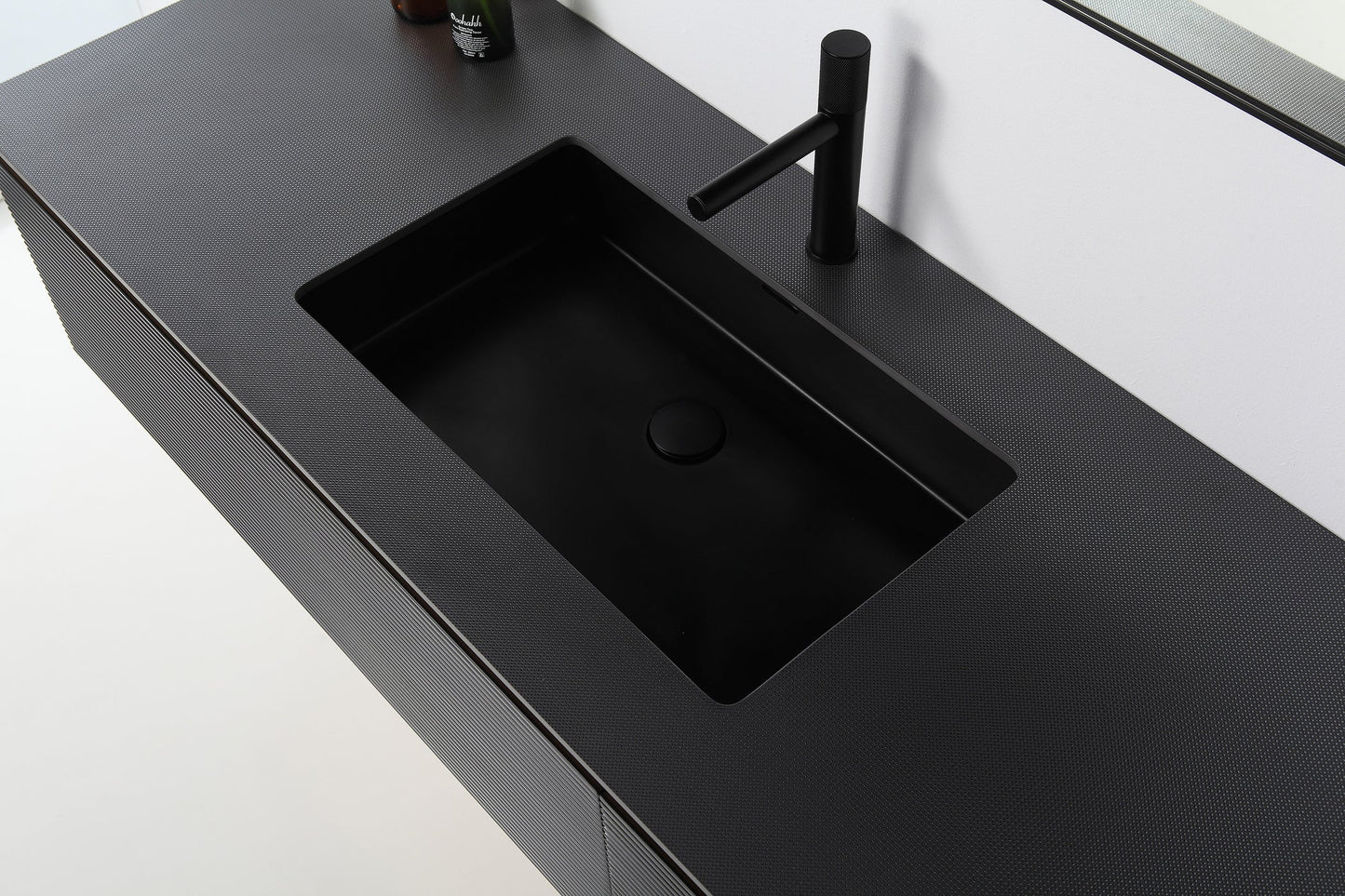 OSLO 60” MATTE BLACK/WHITEWASH WALL MOUNT MODERN BATHROOM VANITY