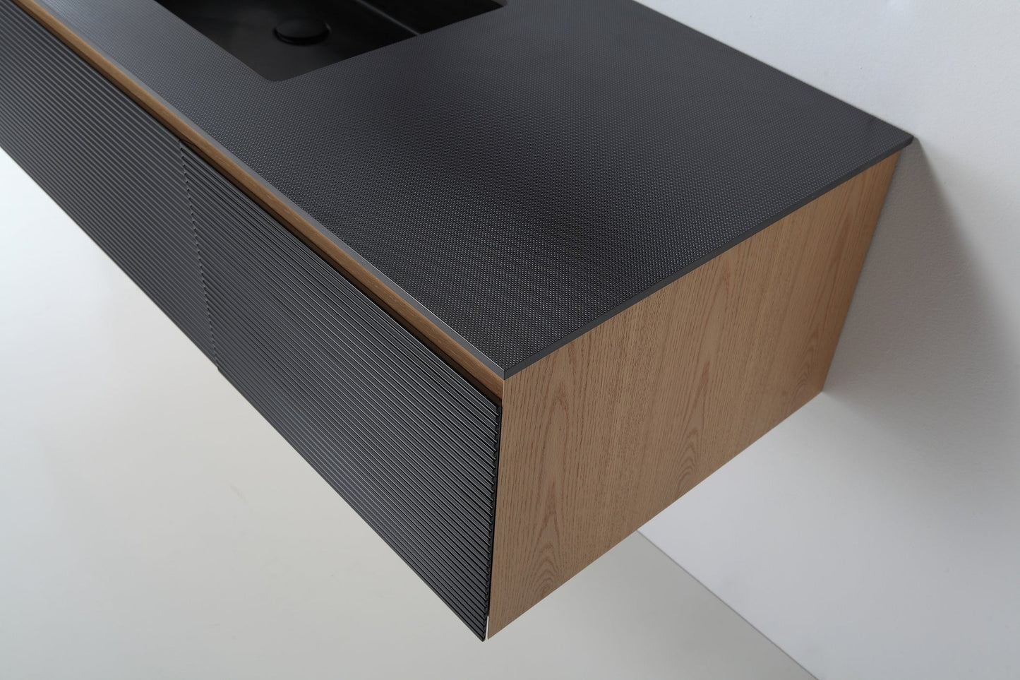 OSLO 60” MATTE BLACK/WHITEWASH WALL MOUNT MODERN BATHROOM VANITY