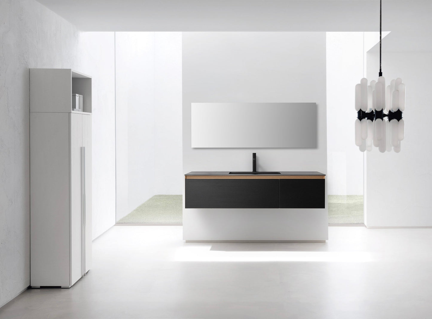 OSLO 60” MATTE BLACK/WHITEWASH WALL MOUNT MODERN BATHROOM VANITY