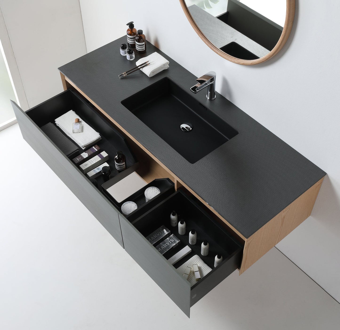 OSLO 60” SAGE GREEN/WHITEWASH WALL MOUNT MODERN BATHROOM VANITY