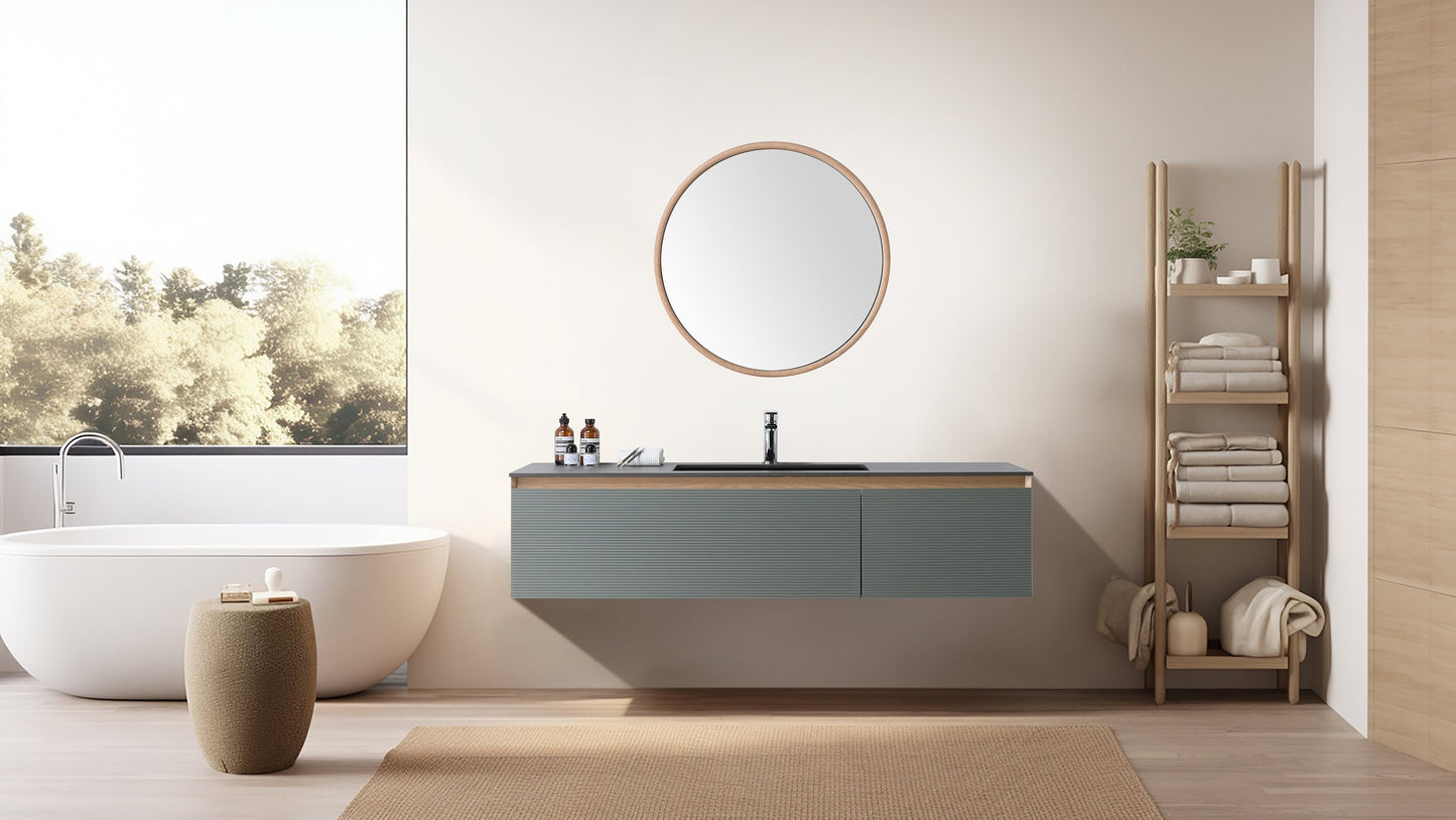 OSLO 60” SAGE GREEN/WHITEWASH WALL MOUNT MODERN BATHROOM VANITY