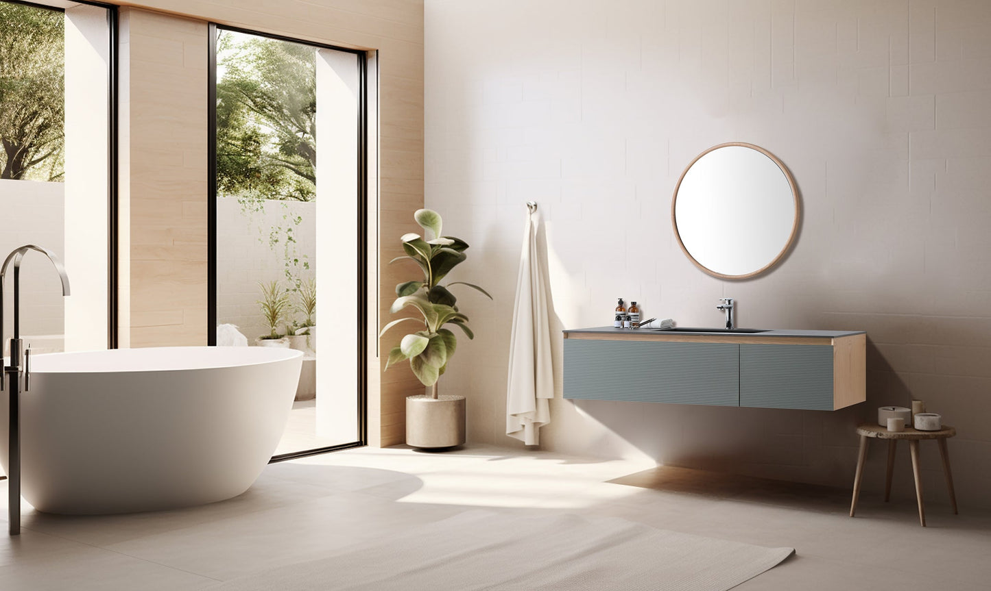 OSLO 60” SAGE GREEN/WHITEWASH WALL MOUNT MODERN BATHROOM VANITY