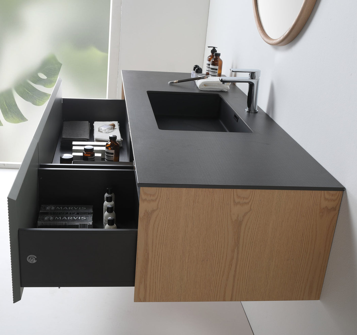 OSLO 60” SAGE GREEN/WHITEWASH WALL MOUNT MODERN BATHROOM VANITY