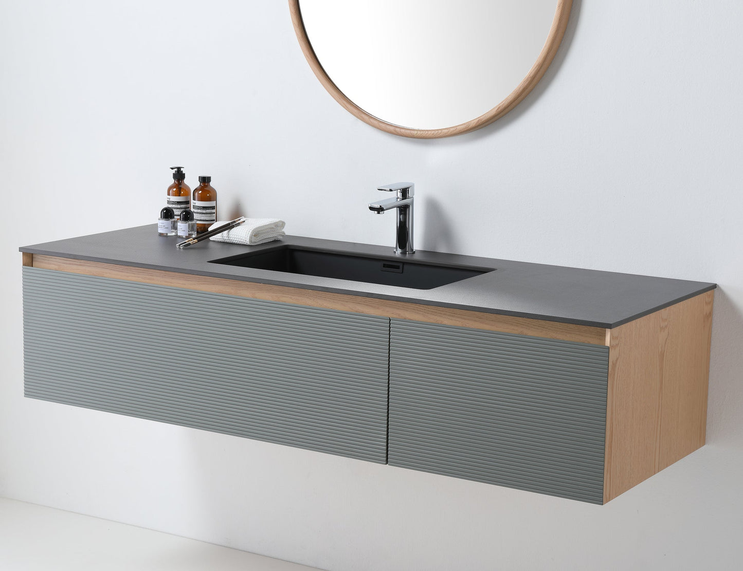 OSLO 60” SAGE GREEN/WHITEWASH WALL MOUNT MODERN BATHROOM VANITY
