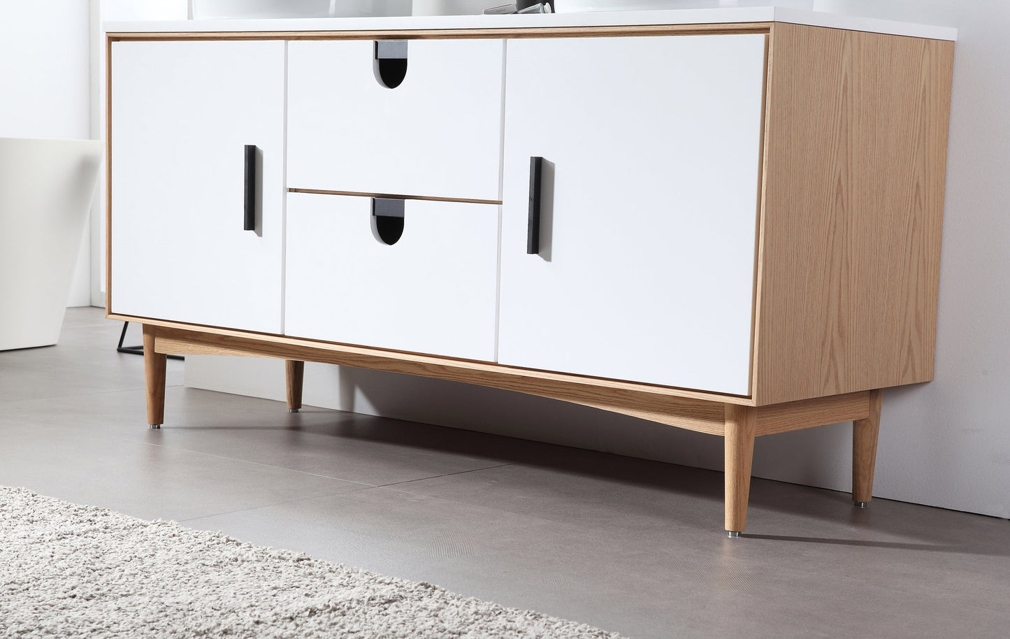 PORTREE 60” MATTE WHITE MID-CENTURY FREESTANDING BATHROOM VANITY