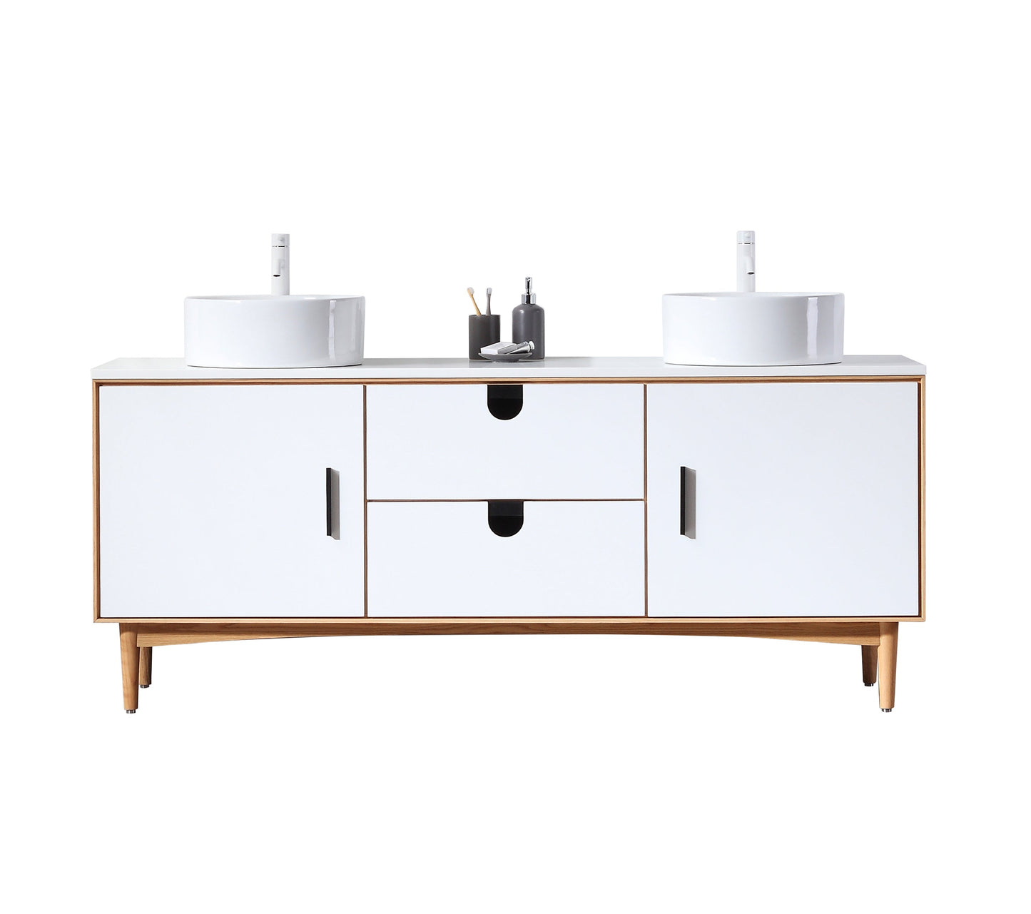 PORTREE 72” MATTE WHITE MID-CENTURY FREESTANDING BATHROOM VANITY