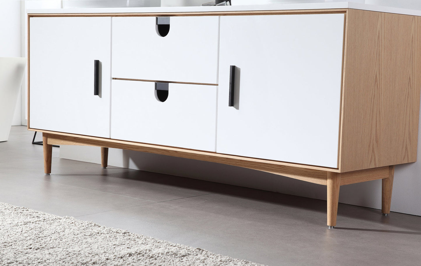 PORTREE 72” MATTE WHITE MID-CENTURY FREESTANDING BATHROOM VANITY