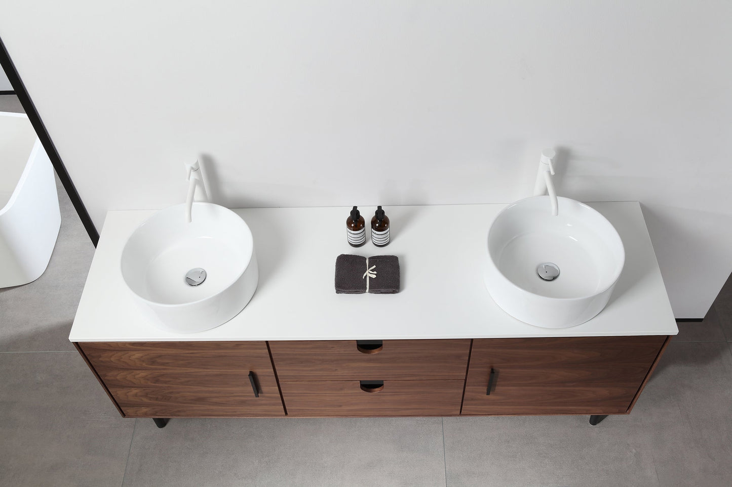 PORTREE 72” WALNUT MID-CENTURY FREESTANDING BATHROOM VANITY