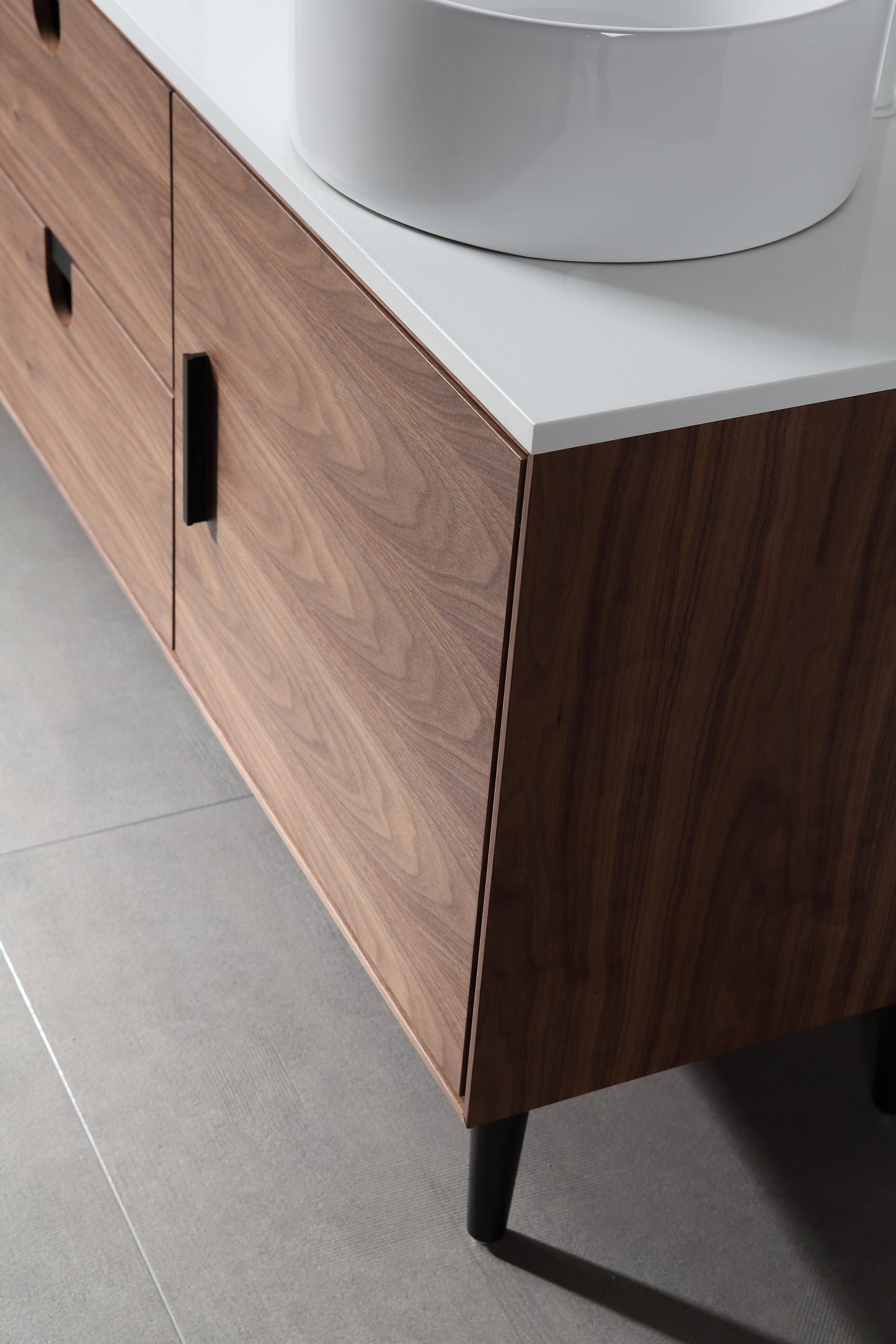 PORTREE 72” WALNUT MID-CENTURY FREESTANDING BATHROOM VANITY