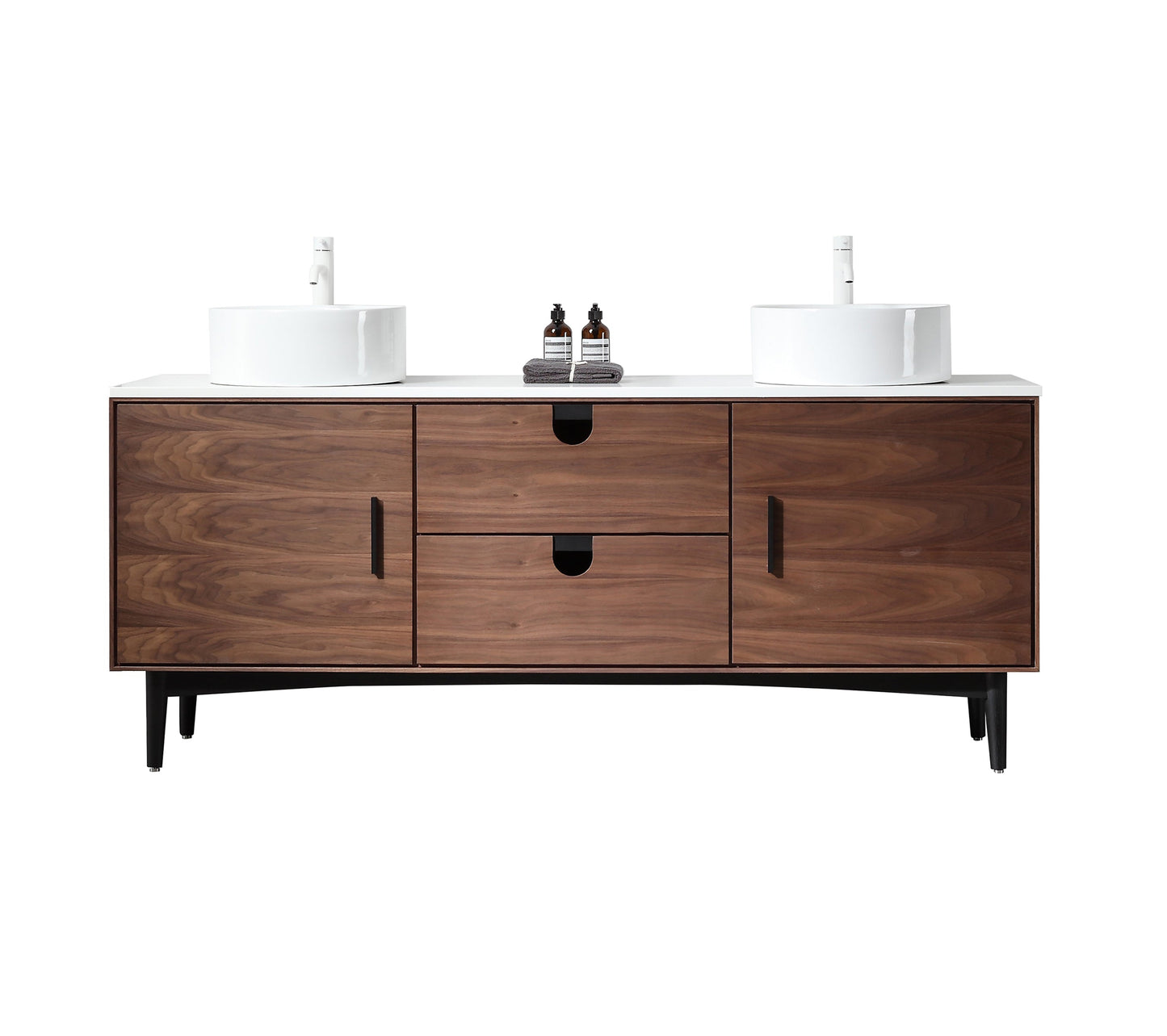 PORTREE 72” WALNUT MID-CENTURY FREESTANDING BATHROOM VANITY