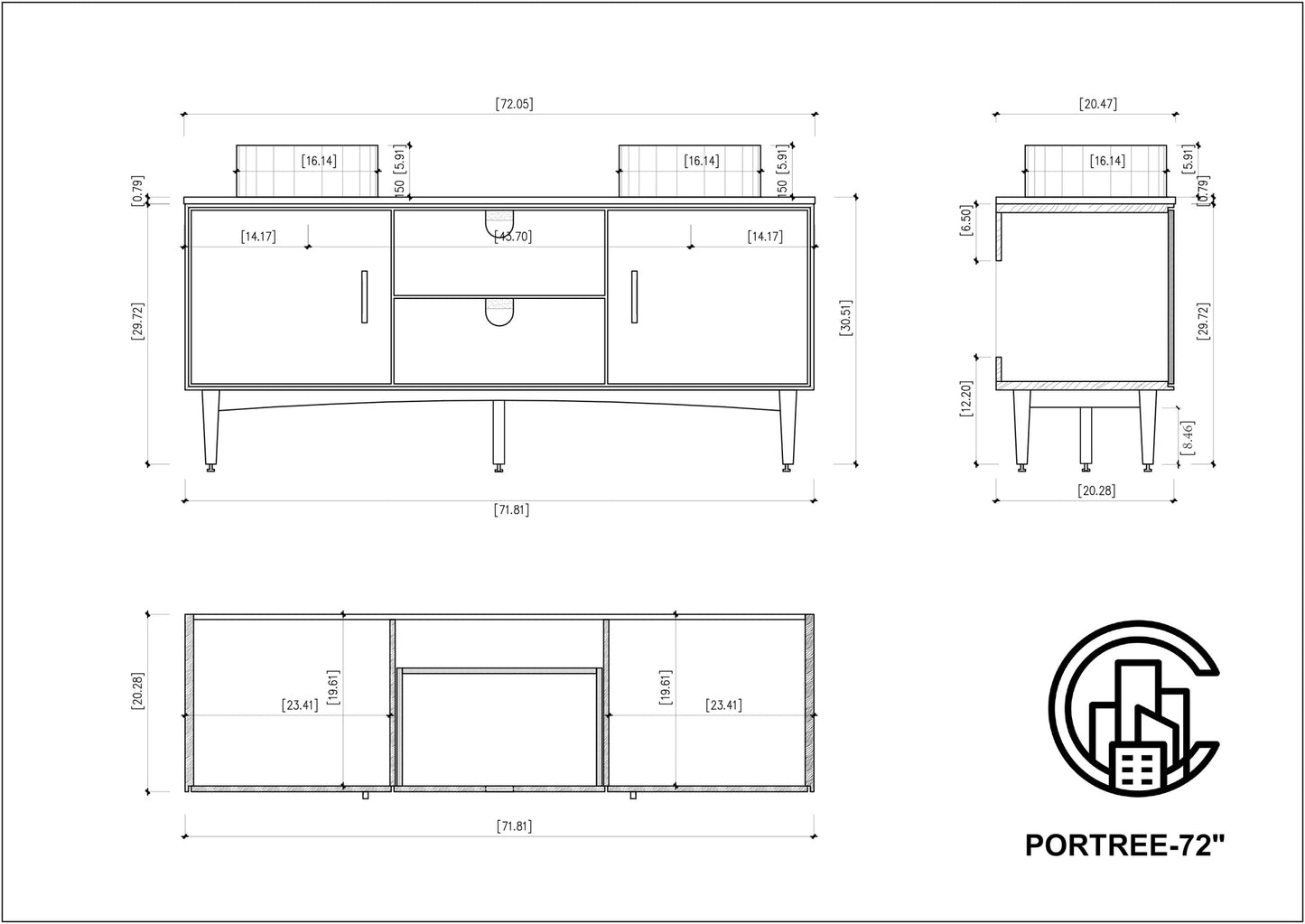 PORTREE 72” WALNUT MID-CENTURY FREESTANDING BATHROOM VANITY