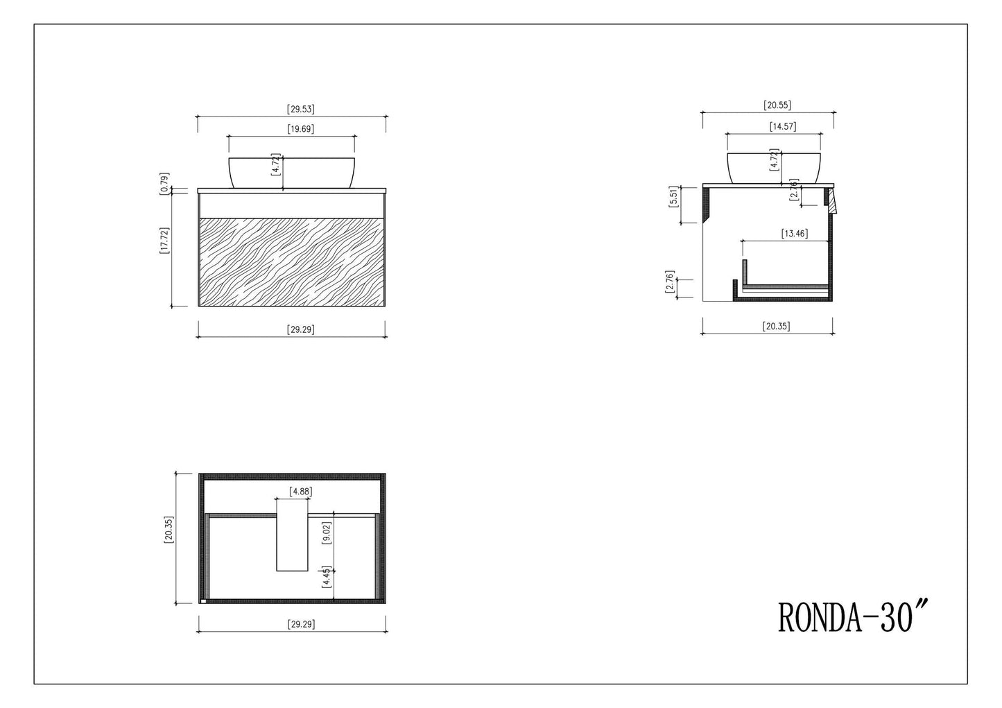 RONDA 30” DARK BLUE WALL MOUNT MODERN BATHROOM VANITY