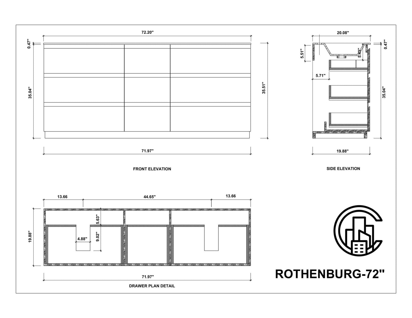 ROTHENBURG 72” CHARCOAL FREESTANDING MODERN BATHROOM VANITY