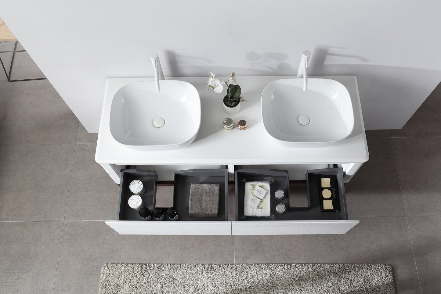 SEBASTIAN 60” GLOSS WHITE DUAL MOUNT MODERN BATHROOM VANITY