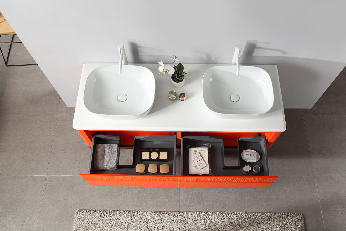 SEBASTIAN 60” RED AMBER DUAL MOUNT MODERN BATHROOM VANITY