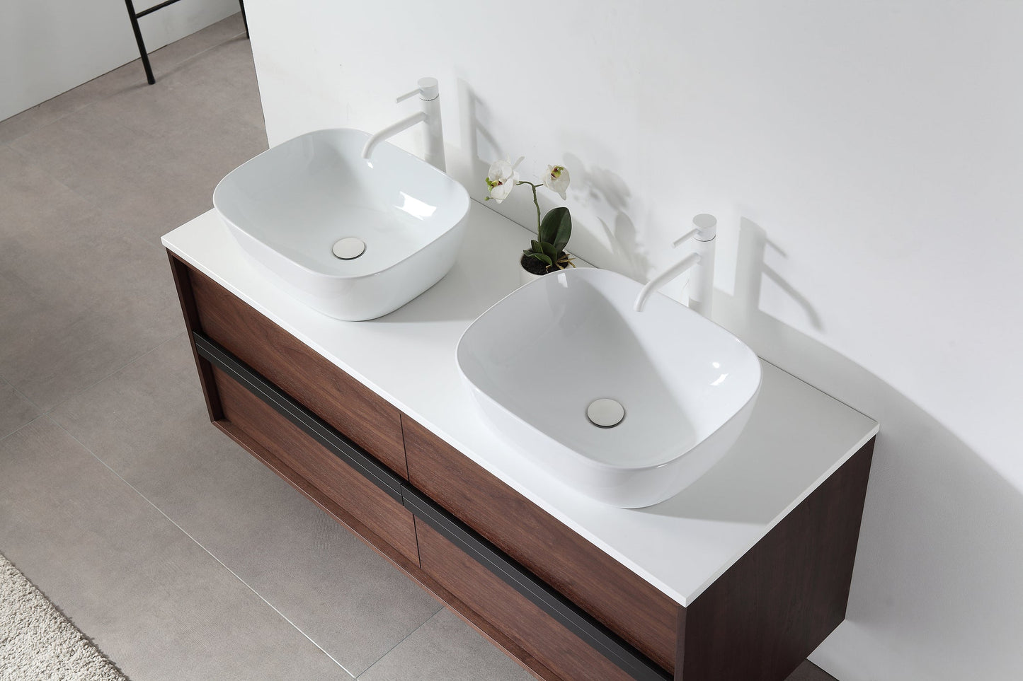 SINTRA 55” DARK WALNUT OAK WALL MOUNTED MODERN BATHROOM VANITY