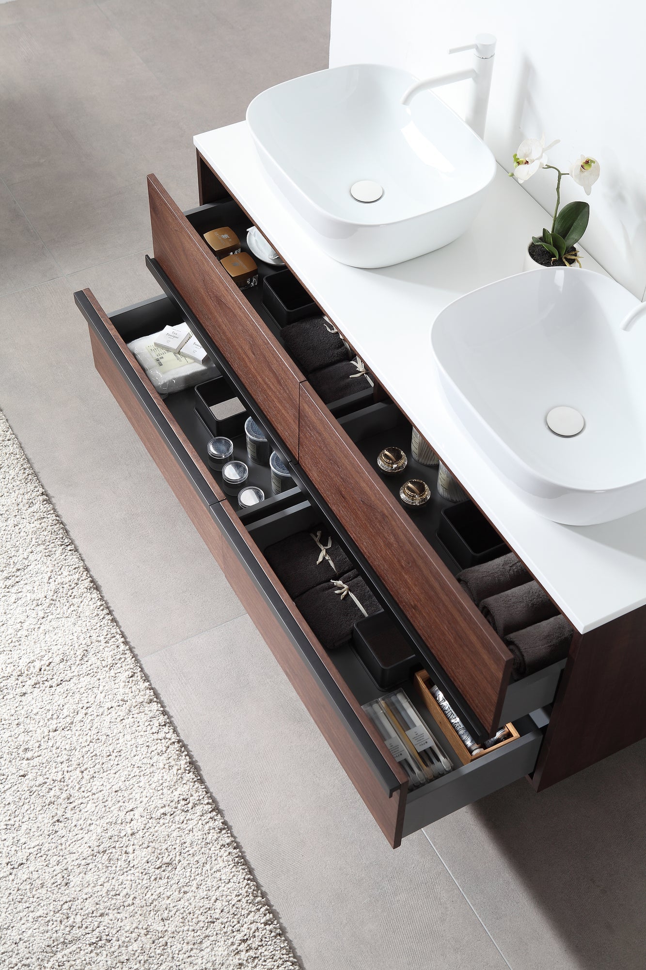 SINTRA 55” DARK WALNUT OAK WALL MOUNTED MODERN BATHROOM VANITY