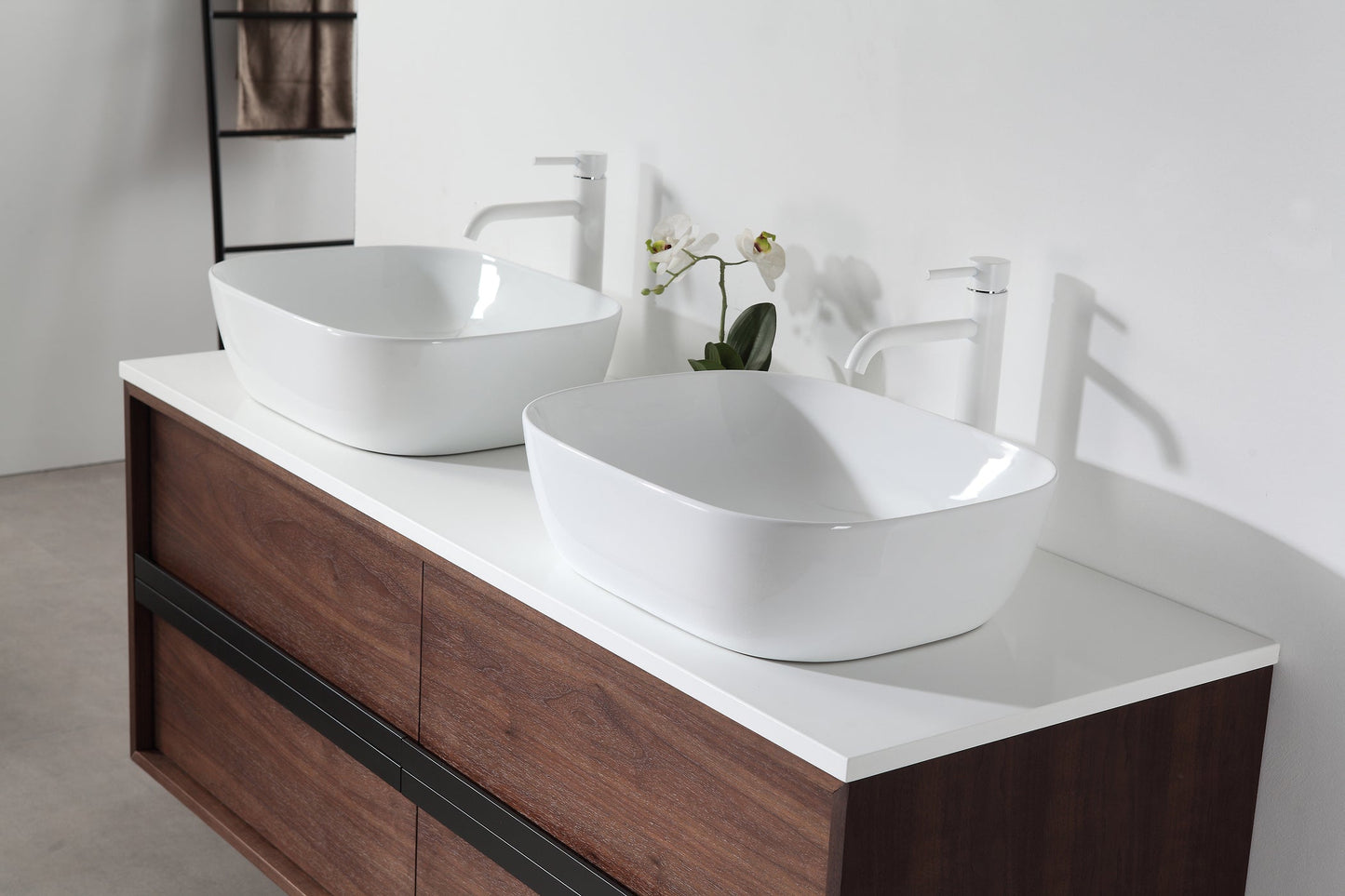 SINTRA 55” DARK WALNUT OAK WALL MOUNTED MODERN BATHROOM VANITY
