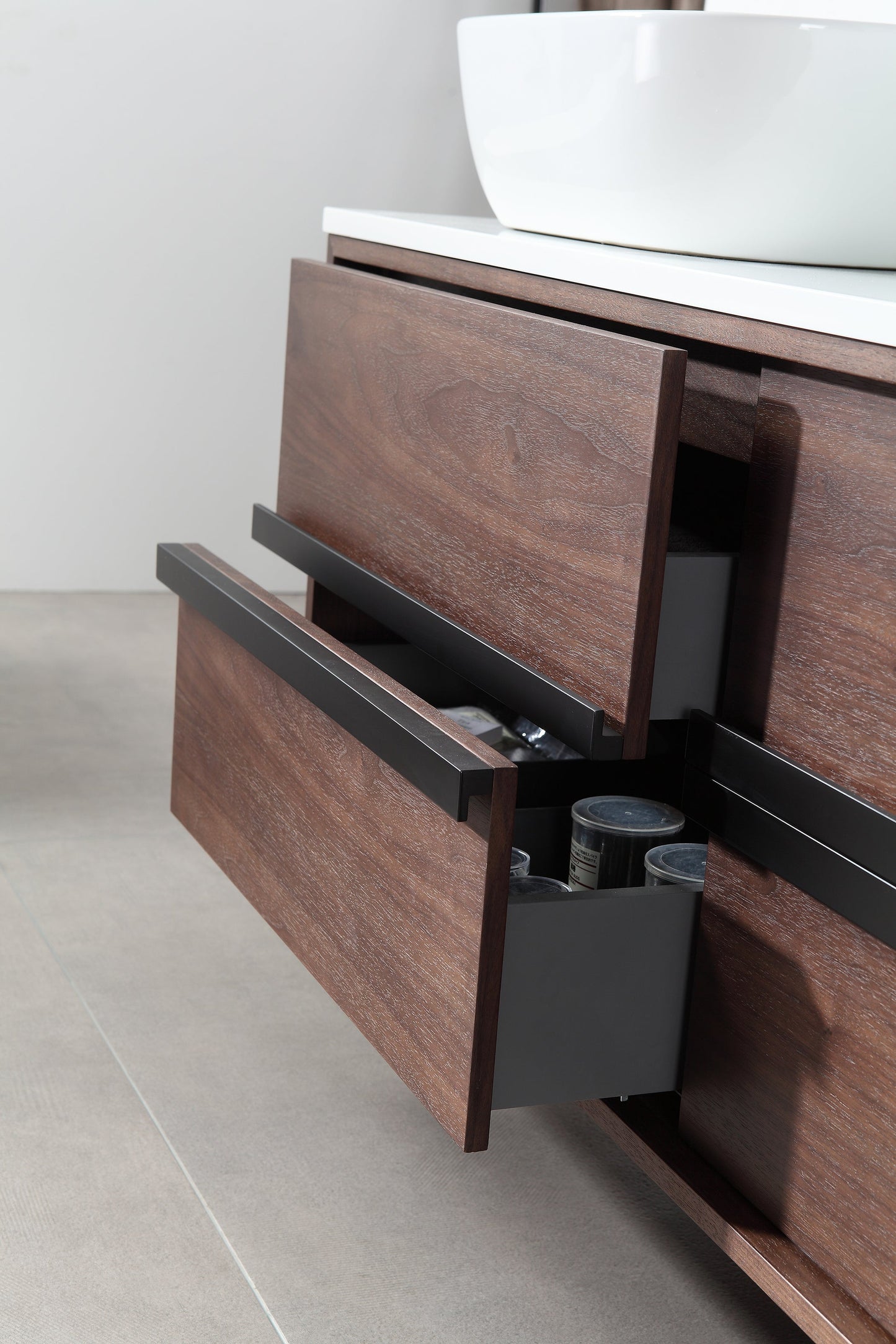 SINTRA 55” DARK WALNUT OAK WALL MOUNTED MODERN BATHROOM VANITY