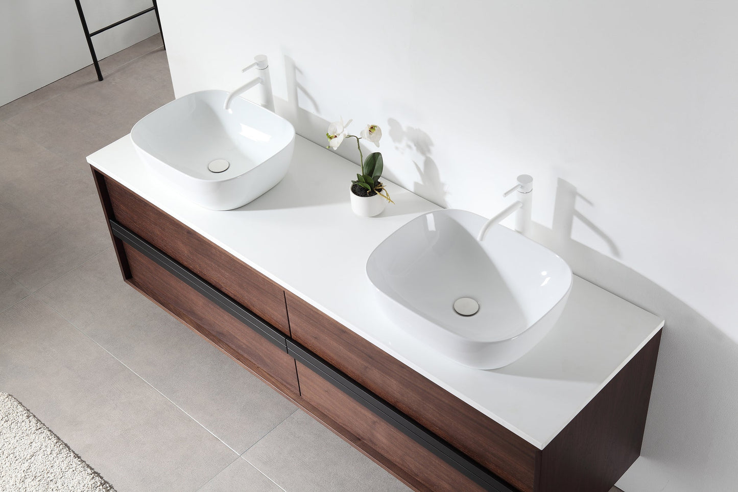 SINTRA 72” DARK WALNUT OAK WALL MOUNT MODERN BATHROOM VANITY