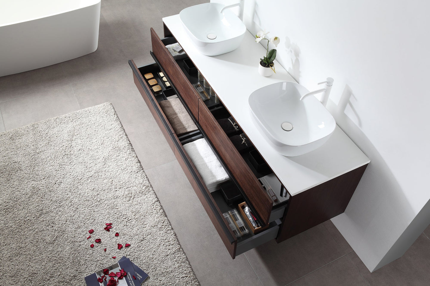 SINTRA 72” DARK WALNUT OAK WALL MOUNT MODERN BATHROOM VANITY