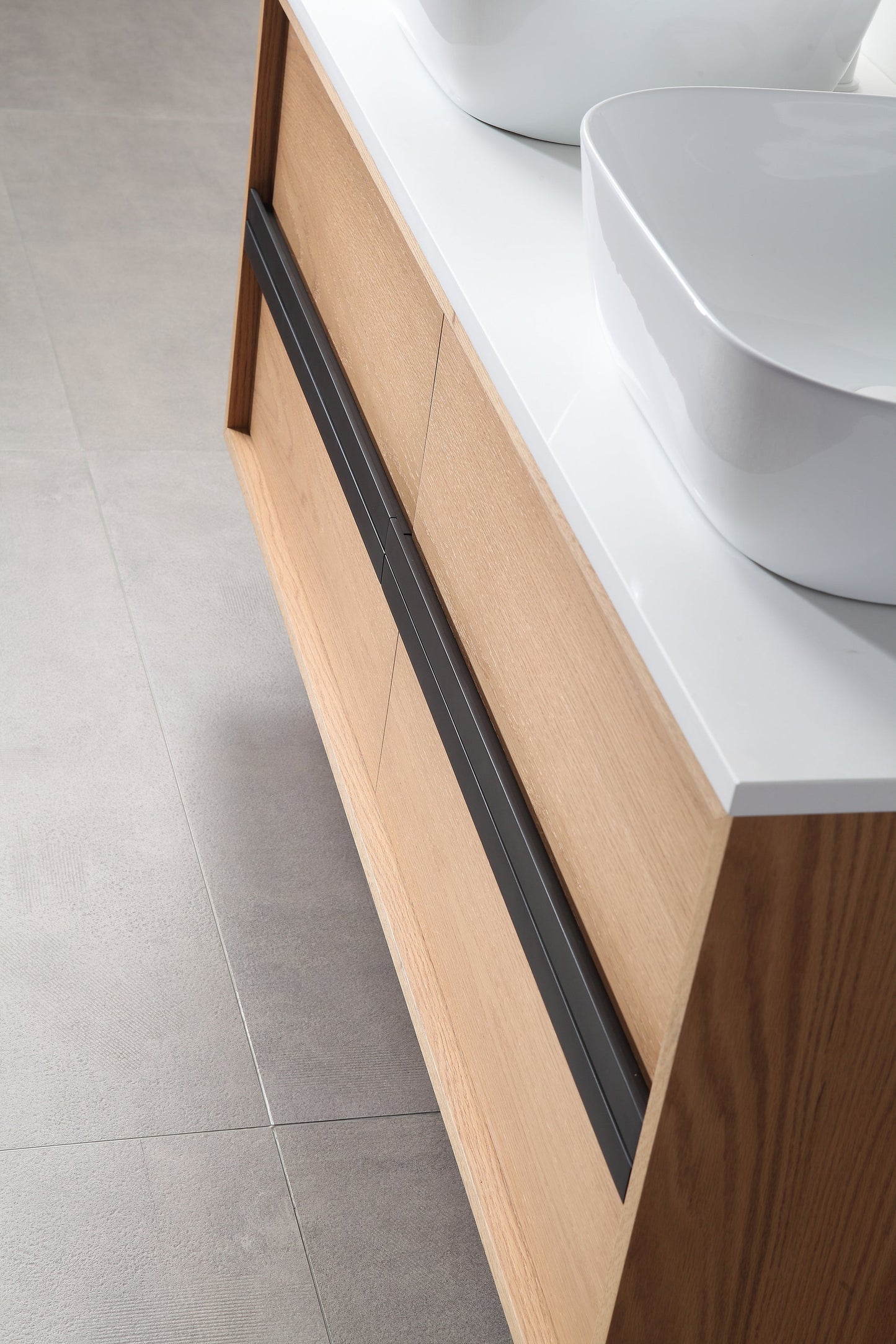 SINTRA 55” WHITEWASH OAK WALL MOUNTED MODERN BATHROOM VANITY