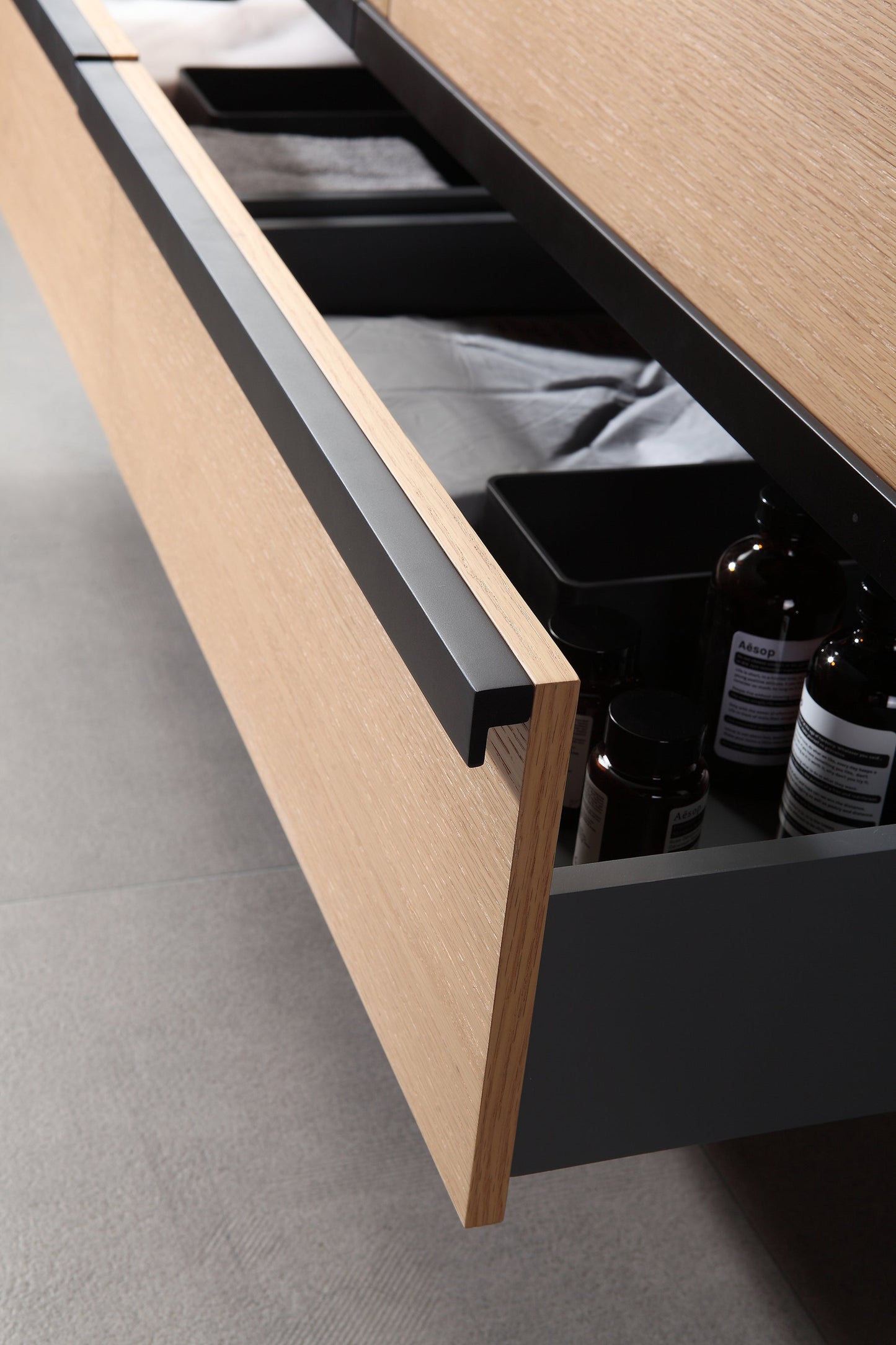 SINTRA 55” WHITEWASH OAK WALL MOUNTED MODERN BATHROOM VANITY