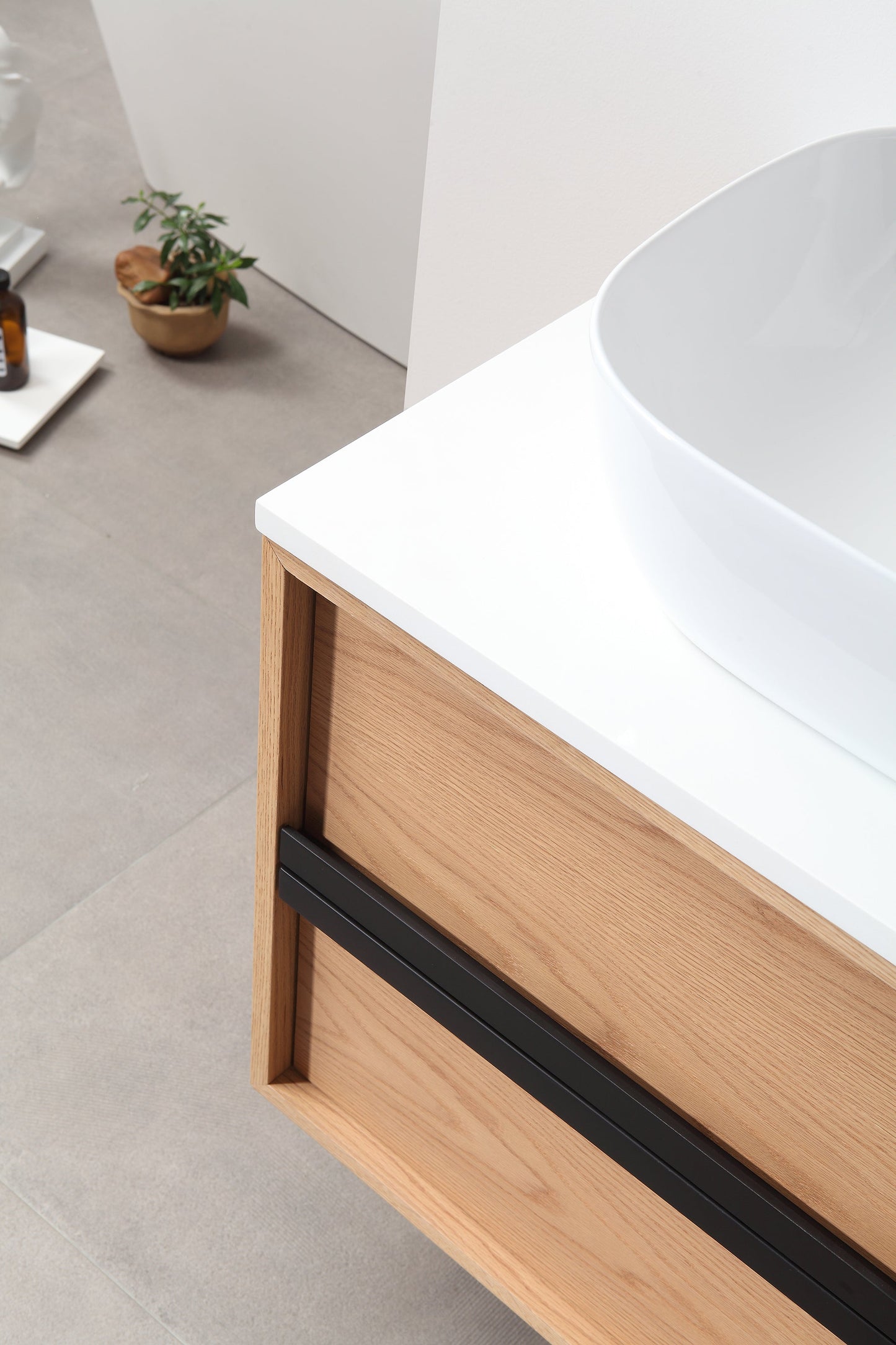 SINTRA 55” WHITEWASH OAK WALL MOUNTED MODERN BATHROOM VANITY