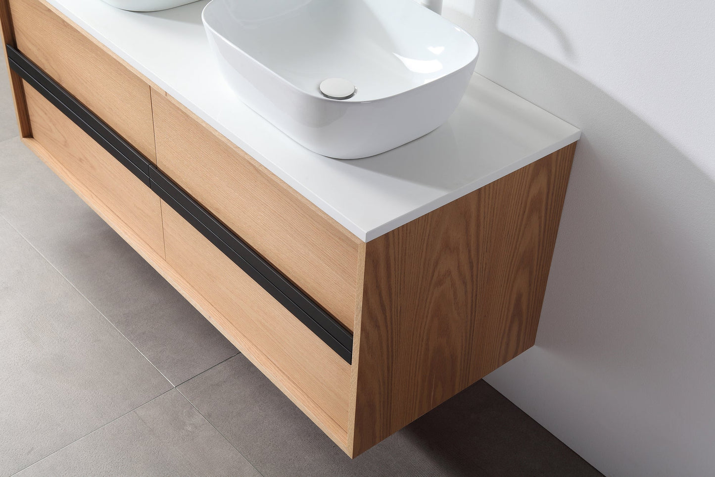 SINTRA 55” WHITEWASH OAK WALL MOUNTED MODERN BATHROOM VANITY
