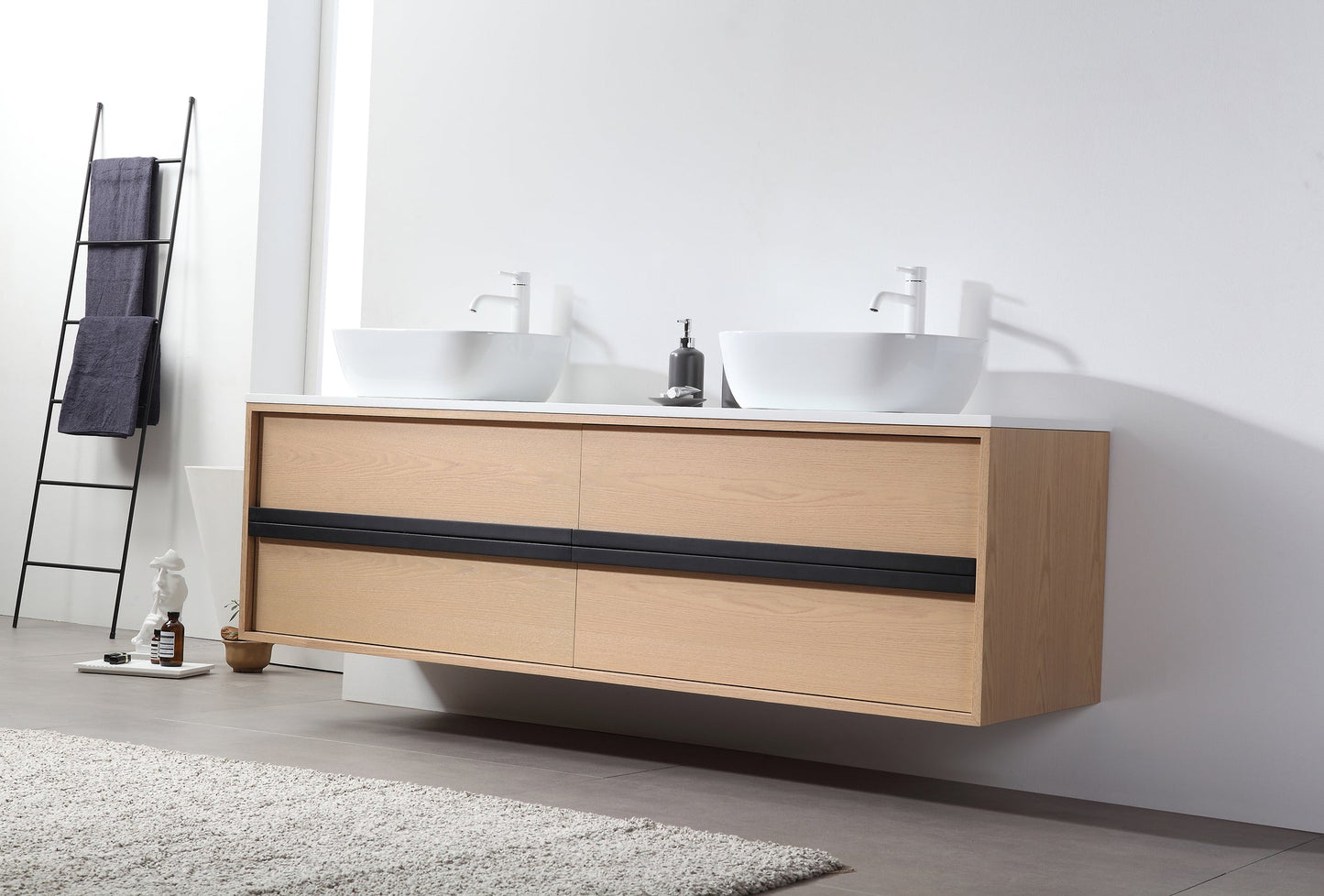 SINTRA 72” WHITEWASH OAK WALL MOUNT MODERN BATHROOM VANITY