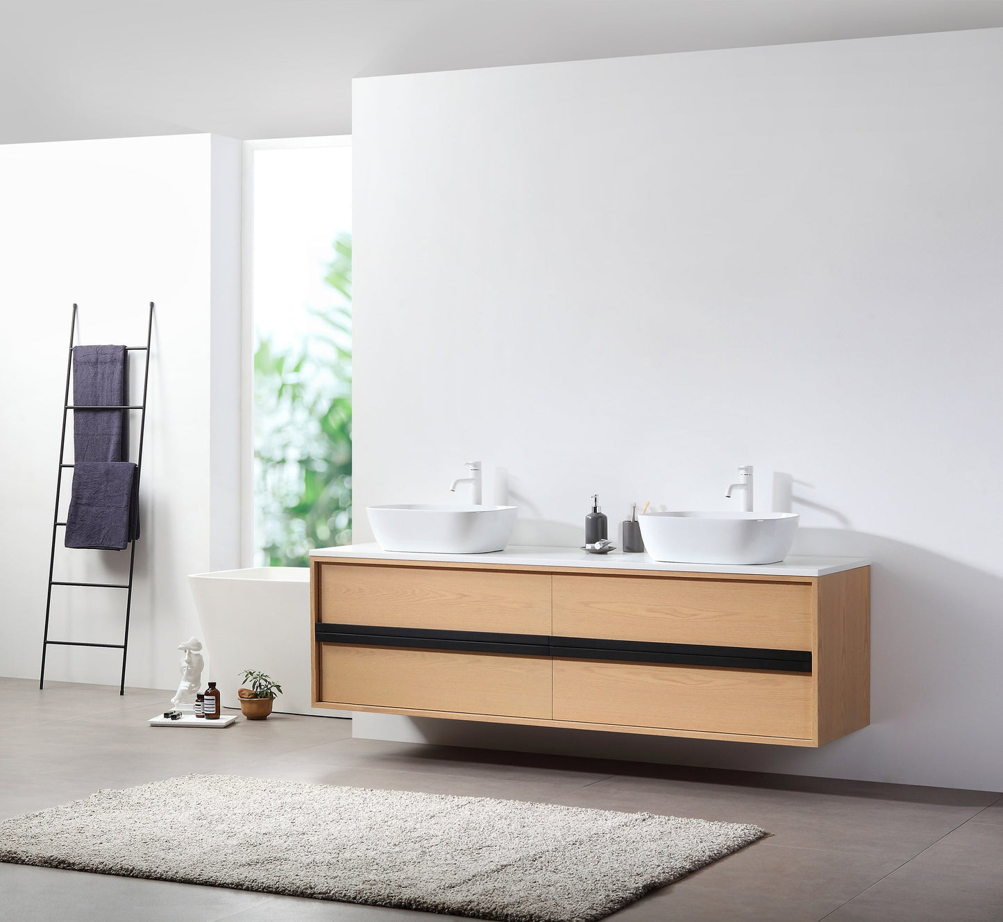 SINTRA 72” WHITEWASH OAK WALL MOUNT MODERN BATHROOM VANITY
