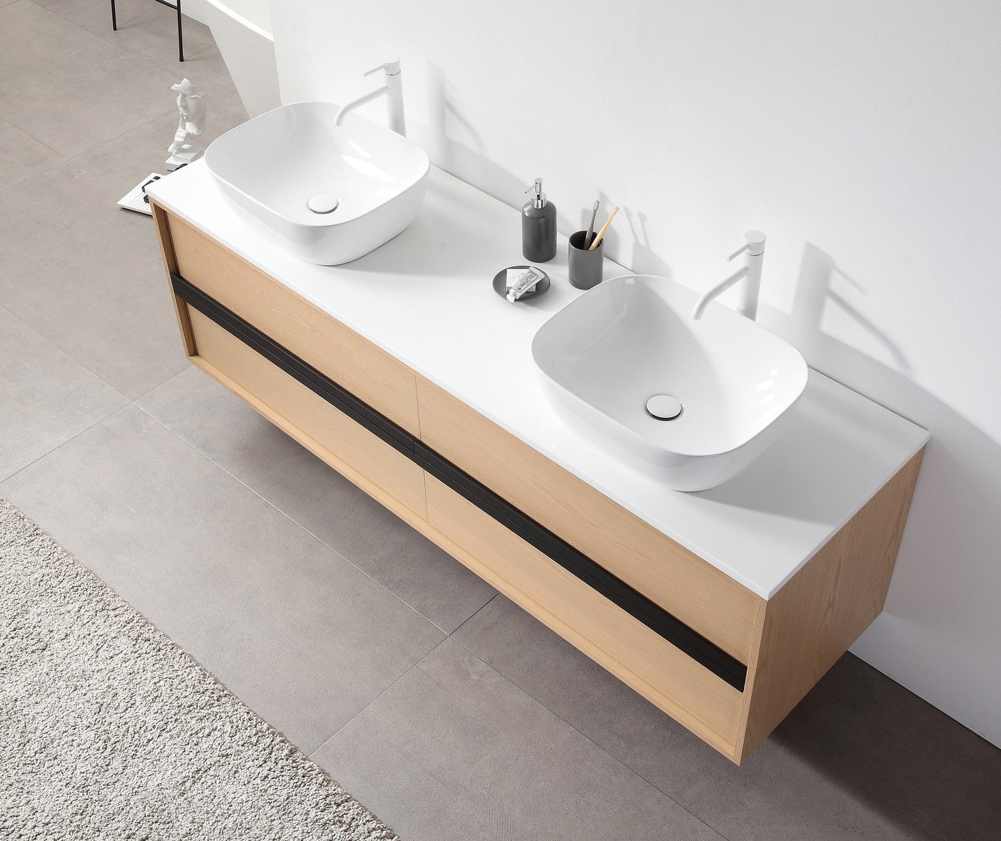 SINTRA 72” WHITEWASH OAK WALL MOUNT MODERN BATHROOM VANITY