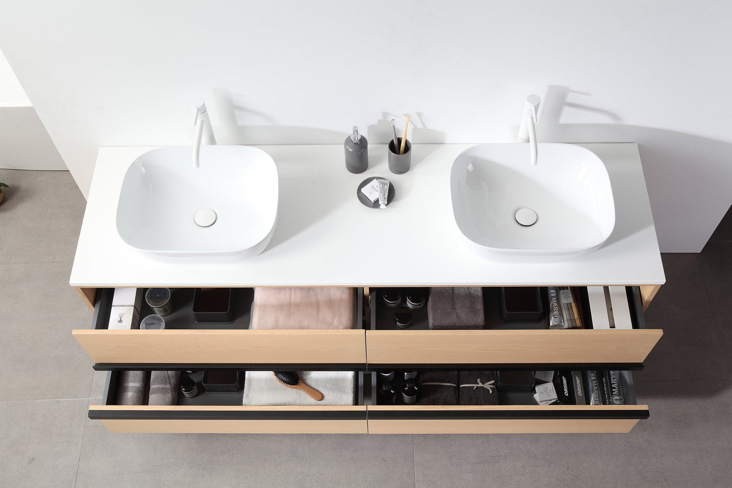 SINTRA 72” WHITEWASH OAK WALL MOUNT MODERN BATHROOM VANITY