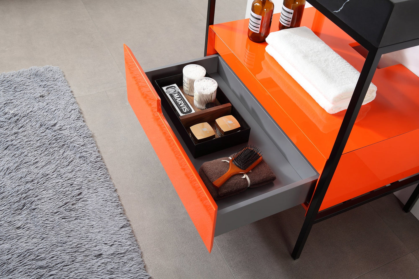 TEXEL 30” RED AMBER/BLACK INDUSTRIAL STYLE FREESTANDING BATHROOM VANITY