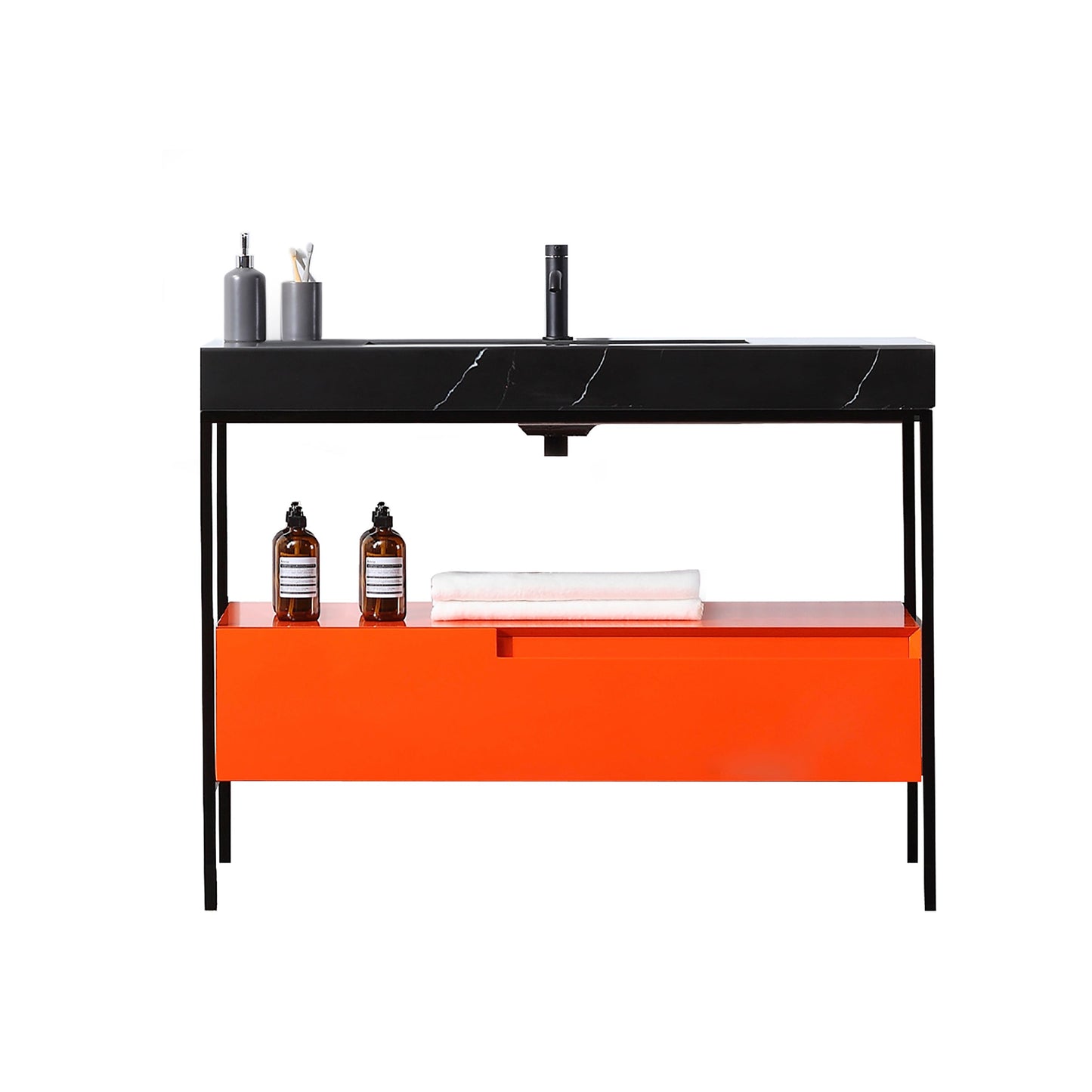 TEXEL 42” RED AMBER/BLACK INDUSTRIAL STYLE FREESTANDING BATHROOM VANITY
