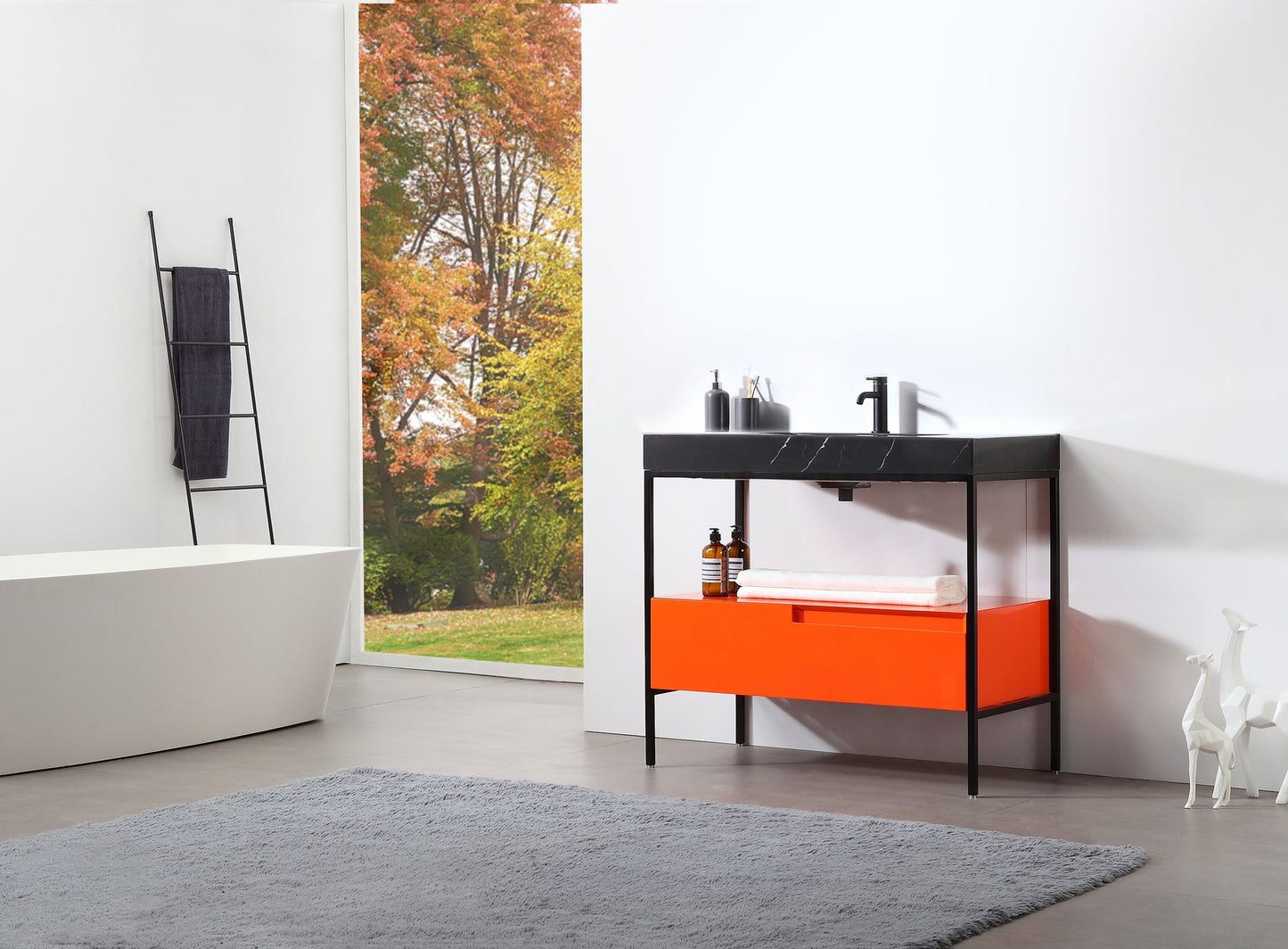 TEXEL 42” RED AMBER/BLACK INDUSTRIAL STYLE FREESTANDING BATHROOM VANITY