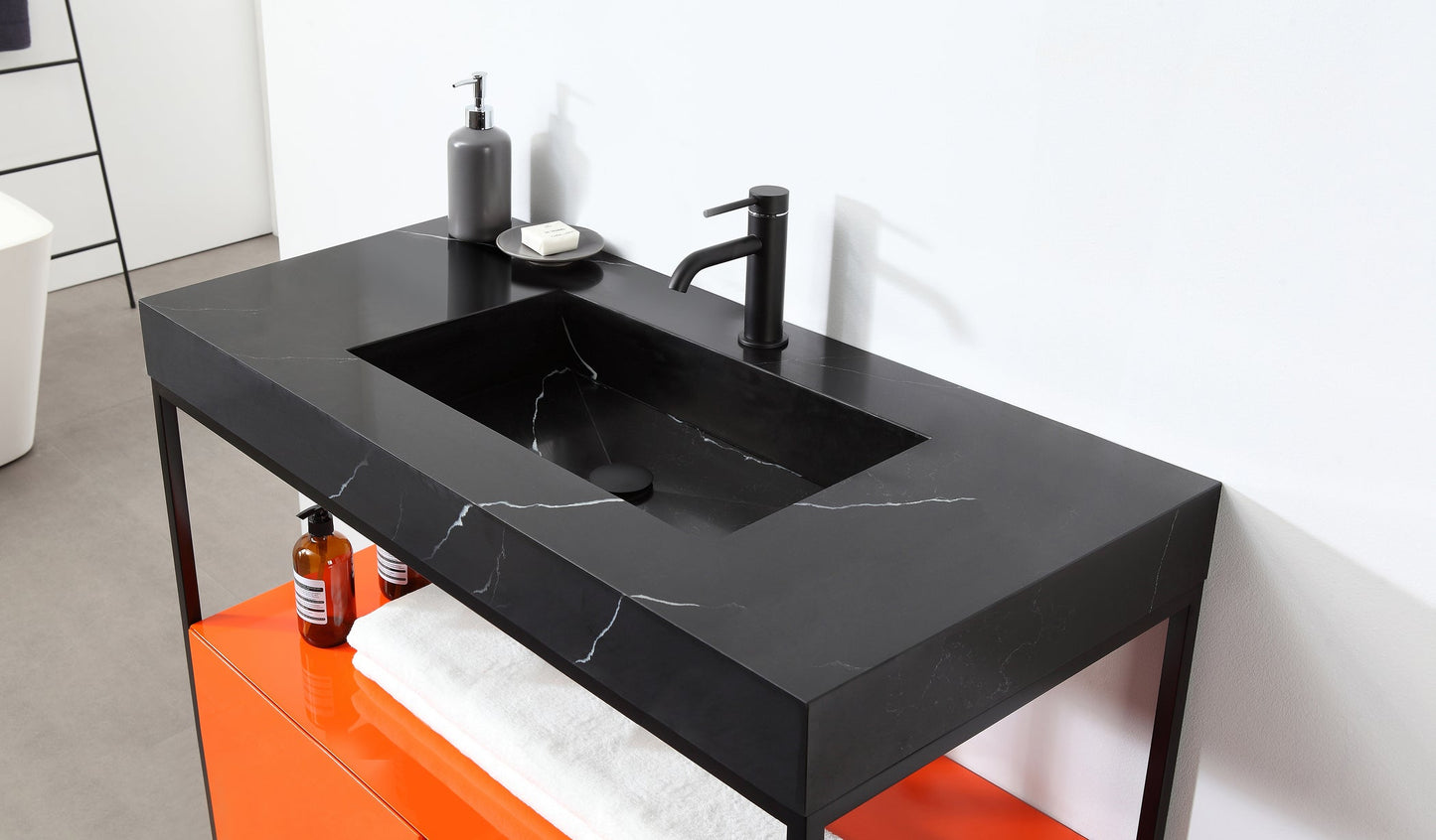 TEXEL 42” RED AMBER/BLACK INDUSTRIAL STYLE FREESTANDING BATHROOM VANITY