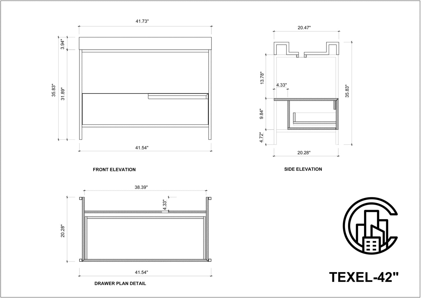TEXEL 42” NAVY BLUE INDUSTRIAL STYLE FREESTANDING BATHROOM VANITY