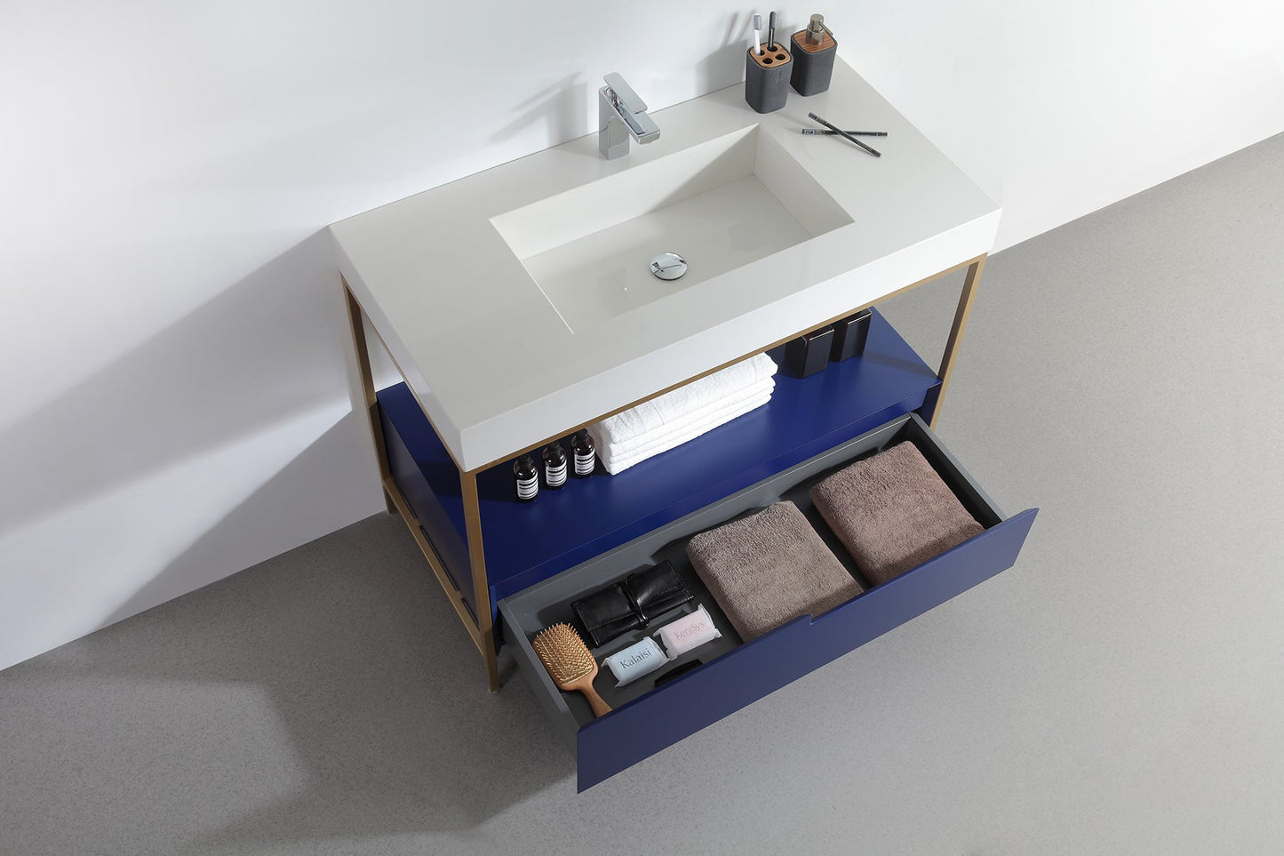 TEXEL 42” NAVY BLUE INDUSTRIAL STYLE FREESTANDING BATHROOM VANITY