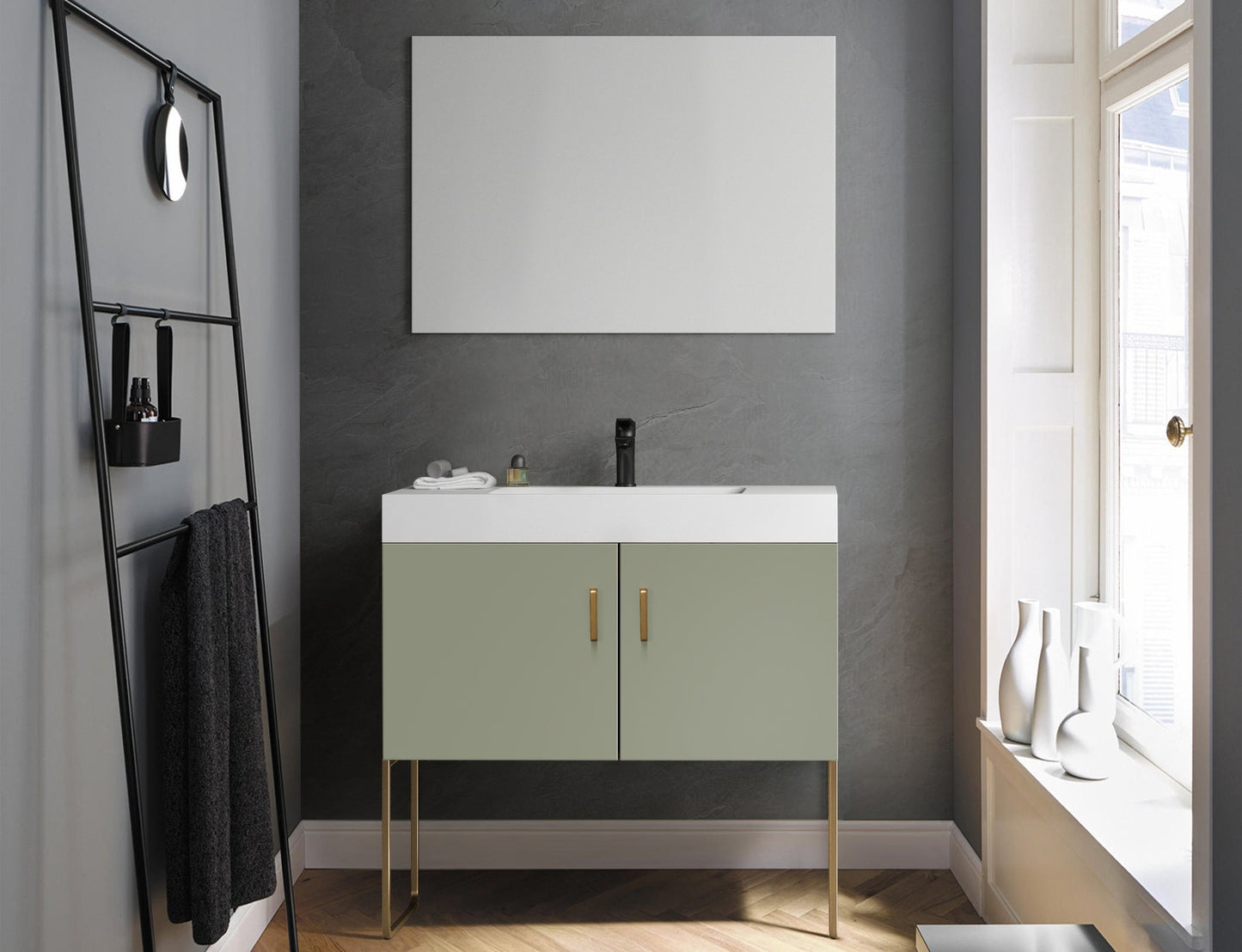 VEEMON 36” PINE MIST DUAL MOUNT MODERN BATHROOM VANITY