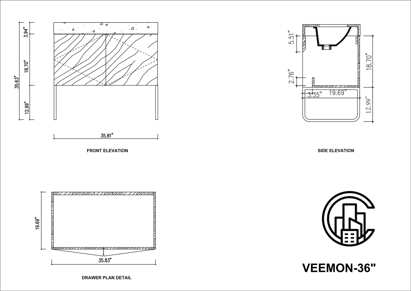 VEEMON 36” PINE MIST DUAL MOUNT MODERN BATHROOM VANITY