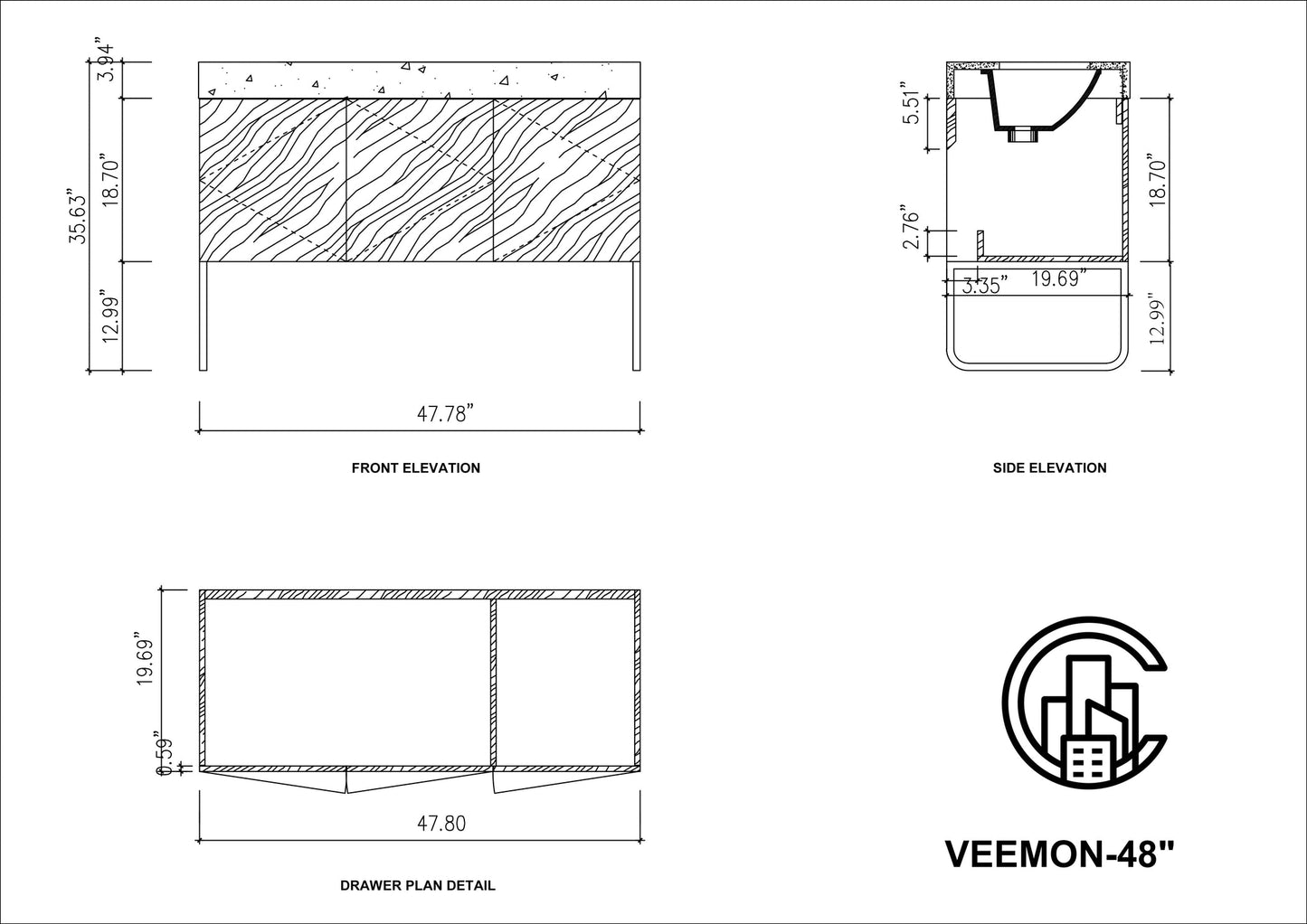 VEEMON 48” PINE MIST DUAL MOUNT MODERN BATHROOM VANITY