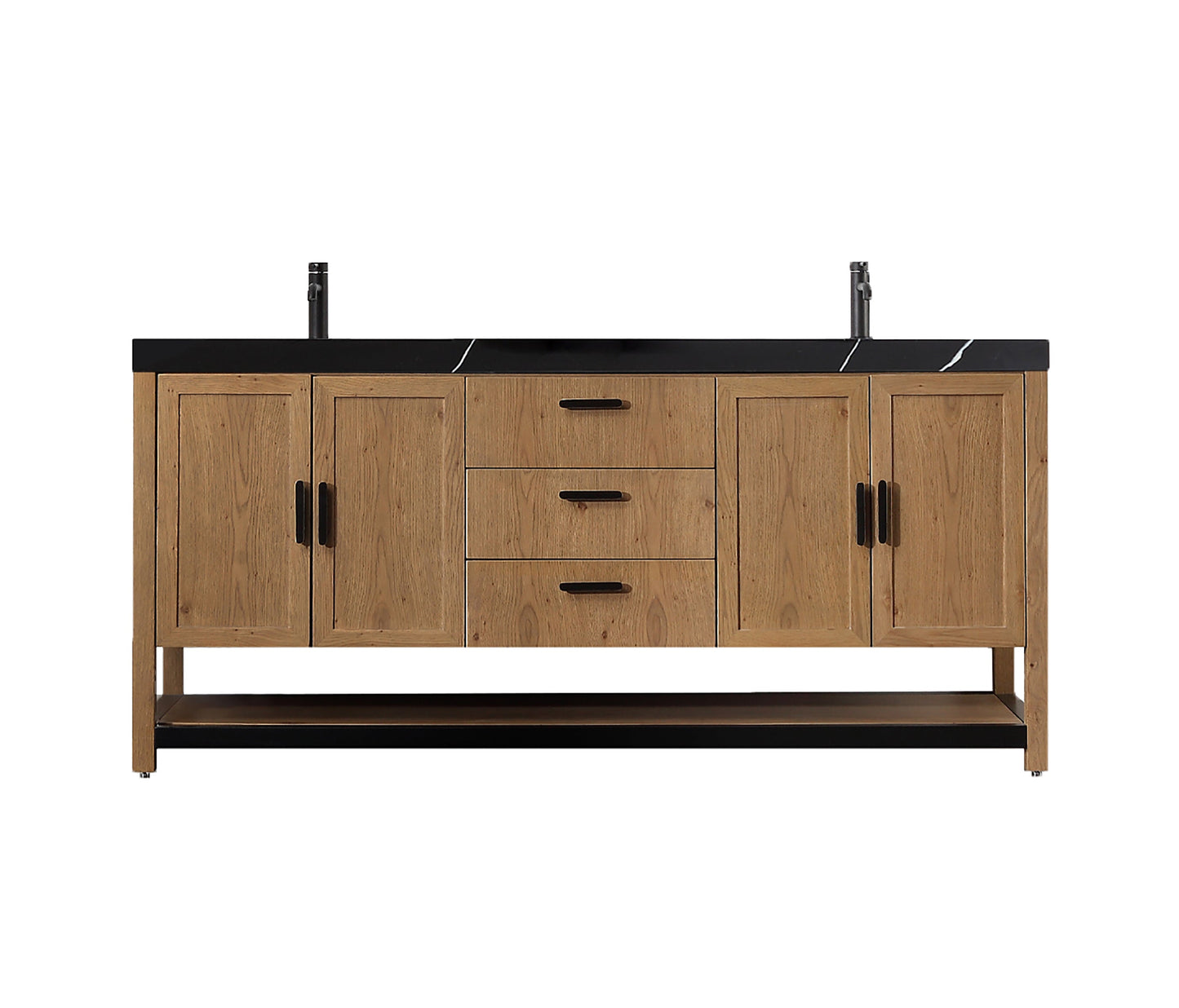 WINCHESTER 72” PECAN OAK FREESTANDING MODERN BATHROOM VANITY(BLACK COUNTERTOP)