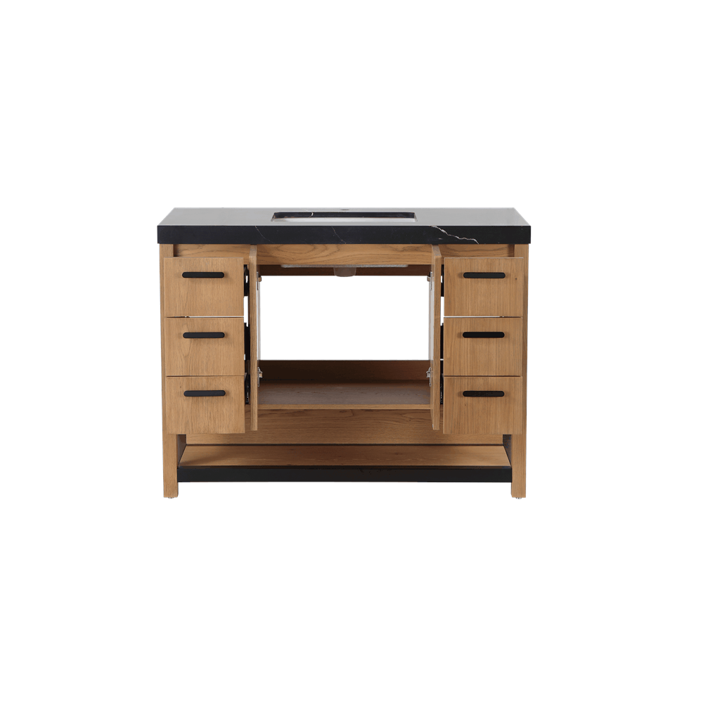 WINCHESTER 48” PECAN OAK FREESTANDING MODERN BATHROOM VANITY (WHITE COUNTERTOP)
