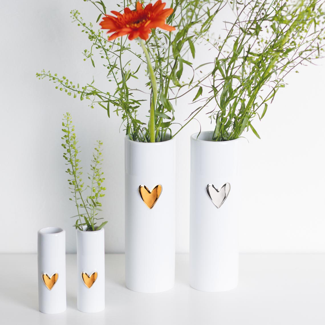 Love Heart Porcelain Vase – Modern Vase with Gold or Silver Heart Accents product image